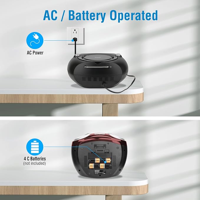 Reproductor CD portátil MEGATEK con radio FM, Bluetooth, USB y AUX miniatura 9