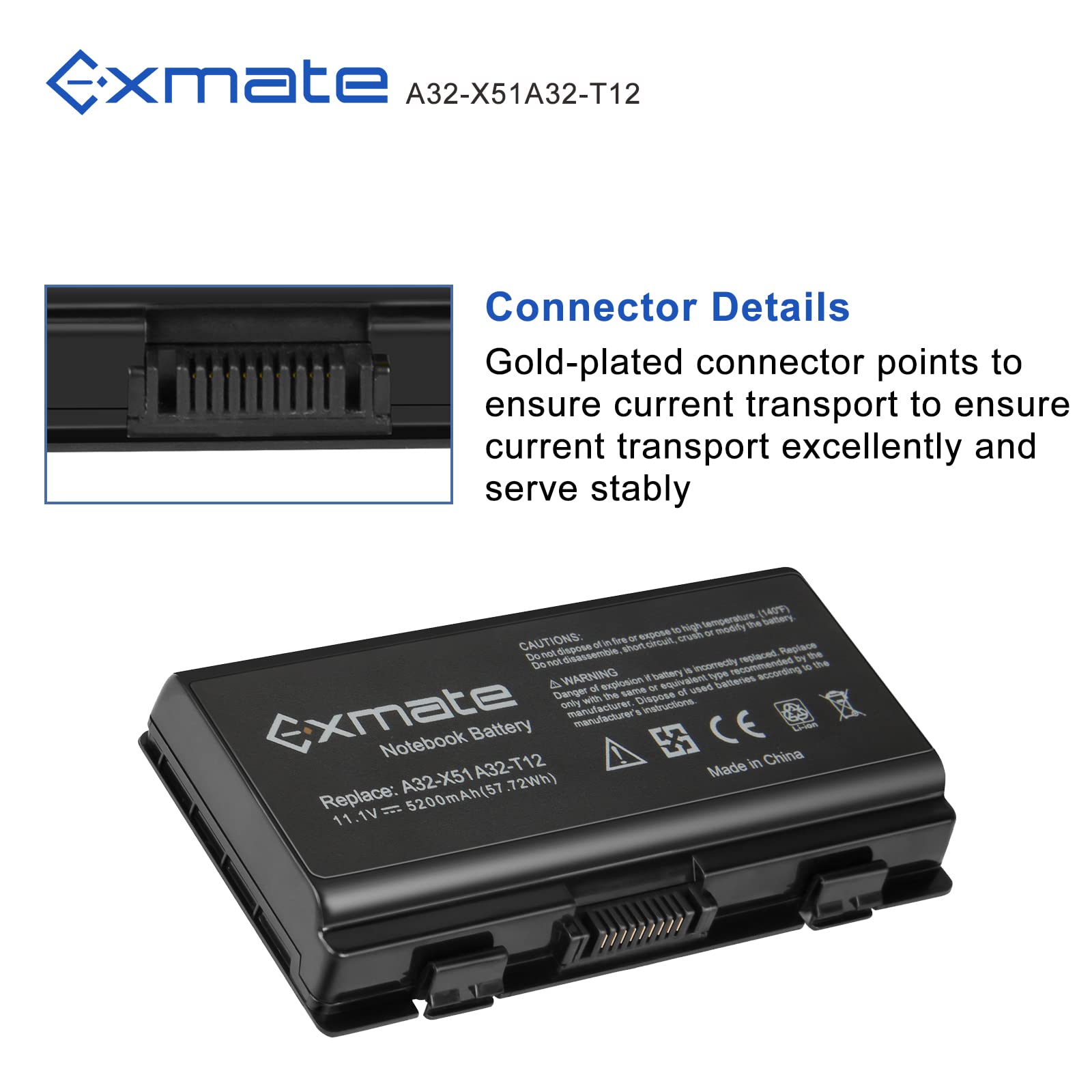 Exmate 11,1 V 5200 mAh akumulator do laptopa A32-X51 A32-T12 do ASUS X51 X51C X51H X51L X51R X51RL X58 X58C X58L T12 T12C T12FG T12JG T12MG T12MG T12MG T12MG T12MG T12MG T12 2UG T1. 2RG