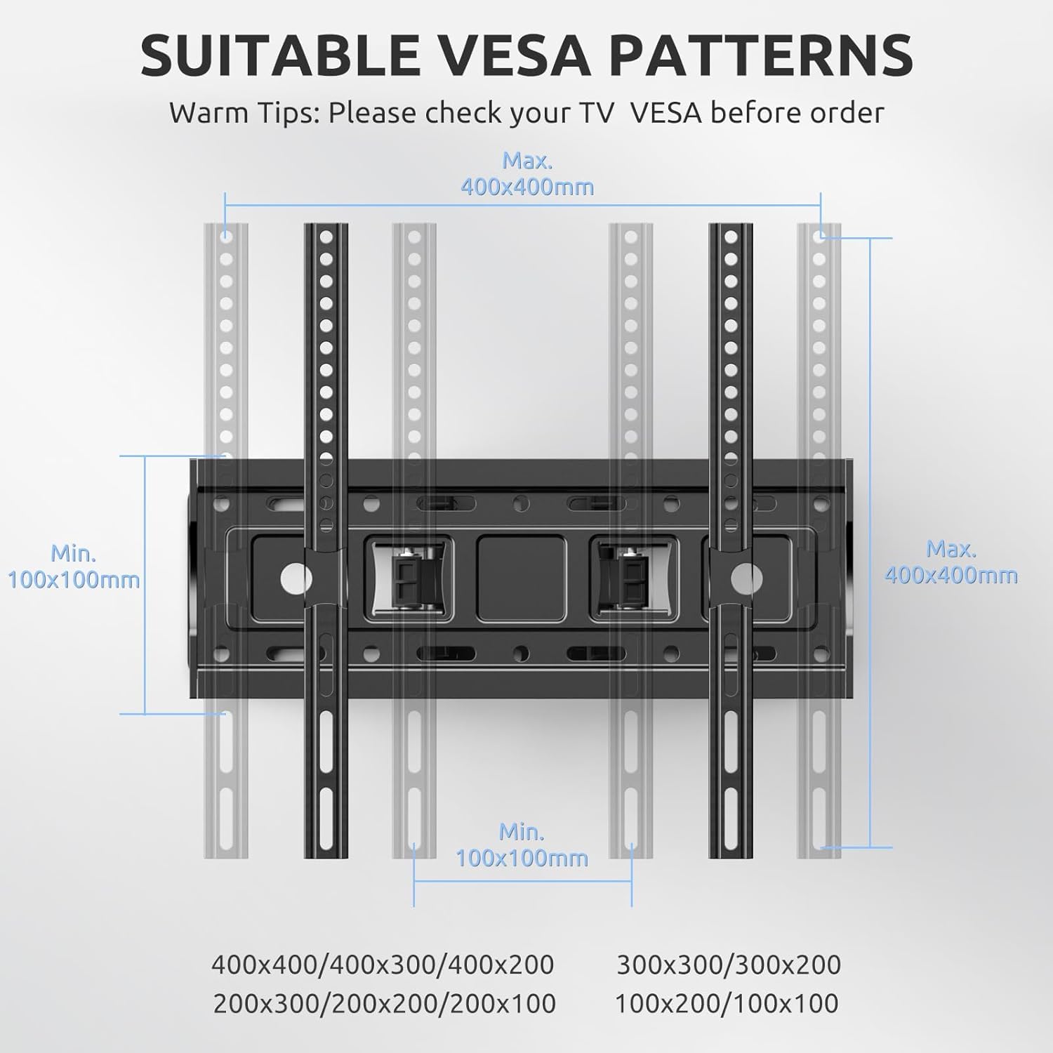 Staffa da parete per TV a schermo piatto curvo da 32-70 pollici, supporto da parete girevole max VESA 400 x 400 mm, supporta fino a 45 kg, inclinazione regolabile su e giù, si estende a doppio