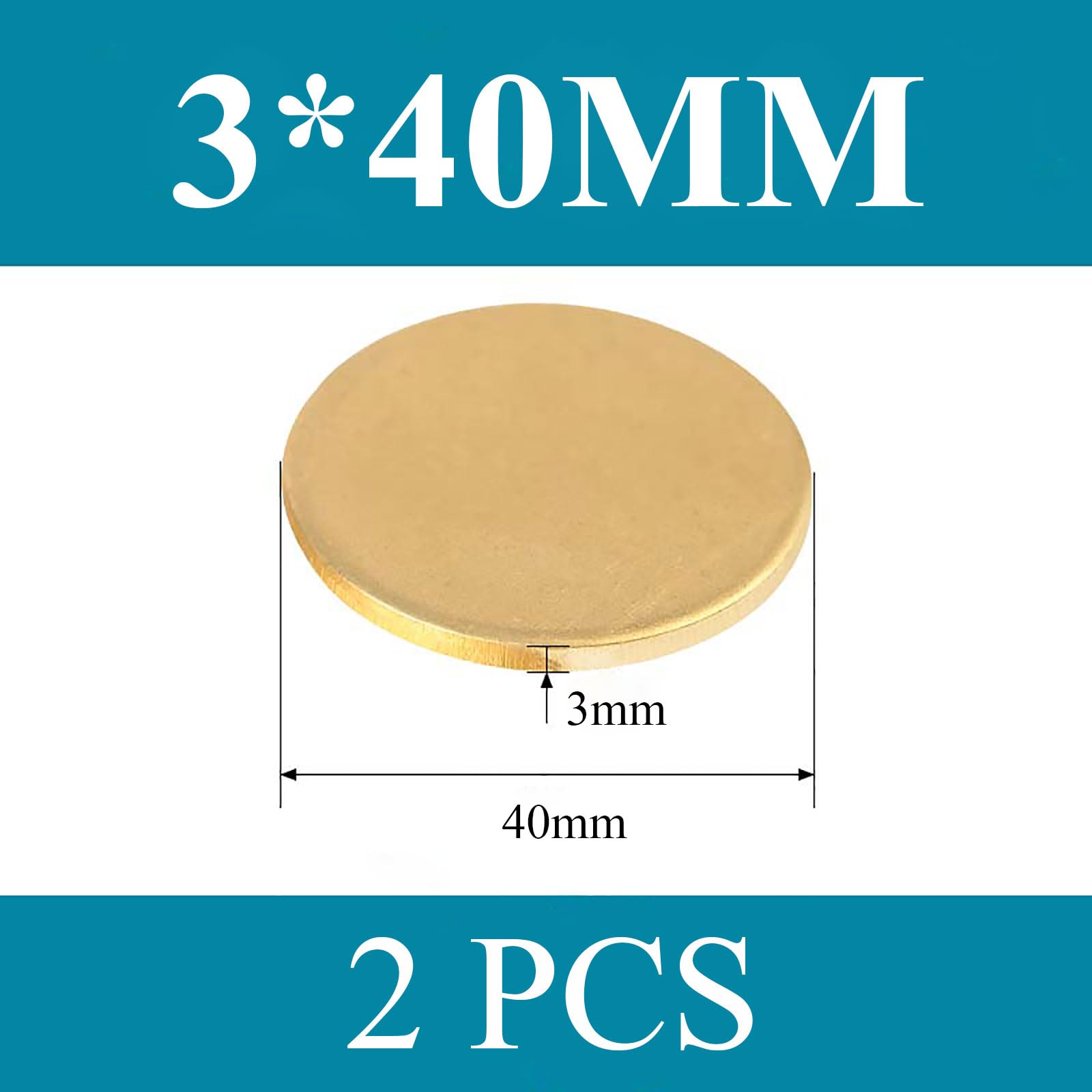 COYOUCO Brass Round Plate Sheets, 3Mm Thickness X40/45/50Mm Diameter H62 Brass Metal Sheet for Crafts, Models, Repairs, 2Pieces,3 * 40mm 2