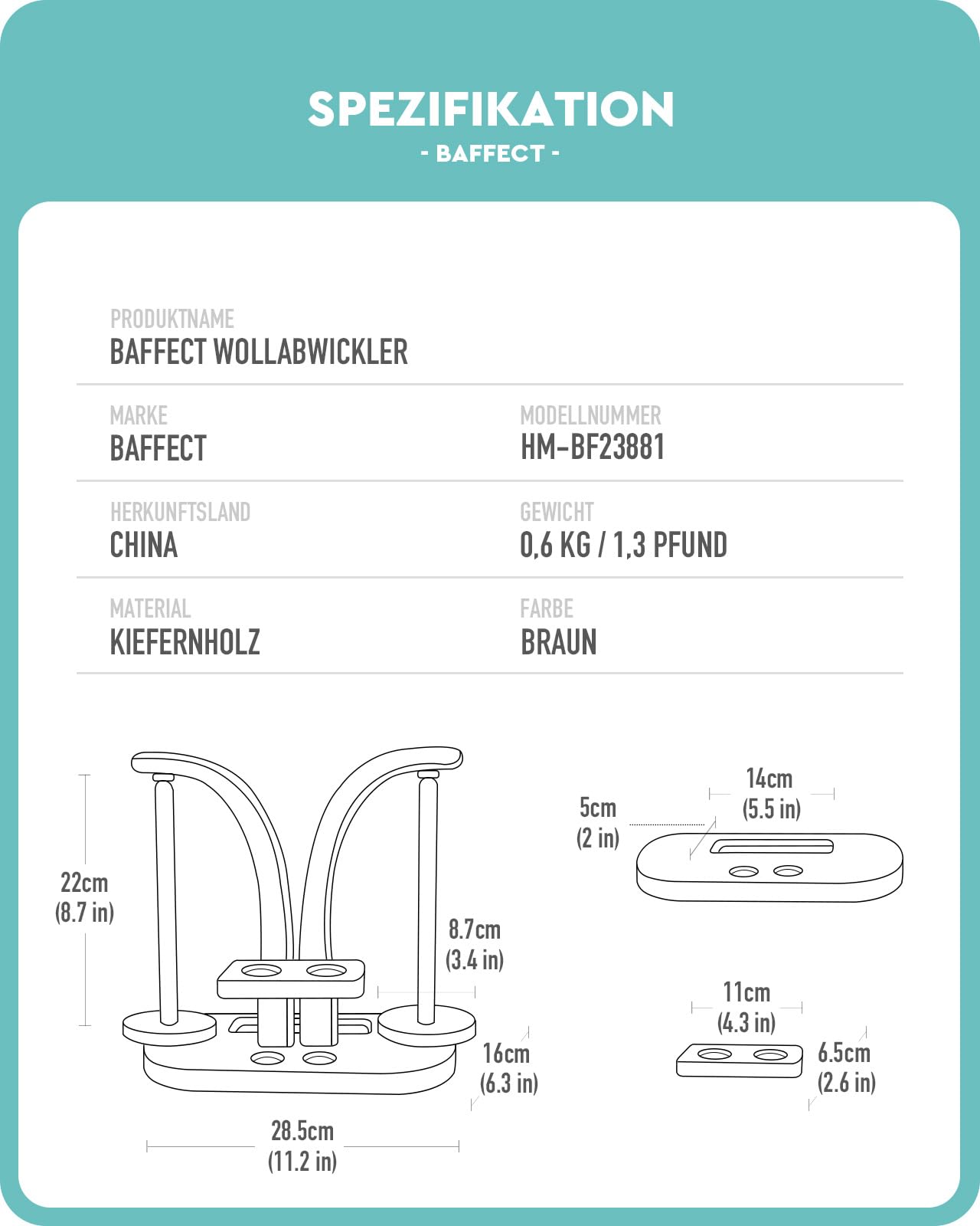 Baffect Wollabwickler Magnetisch, Wollhalter Holz mit Strickzubehör Organizer, Doppel Garnballhalter Ständer für Häkelliebhaber