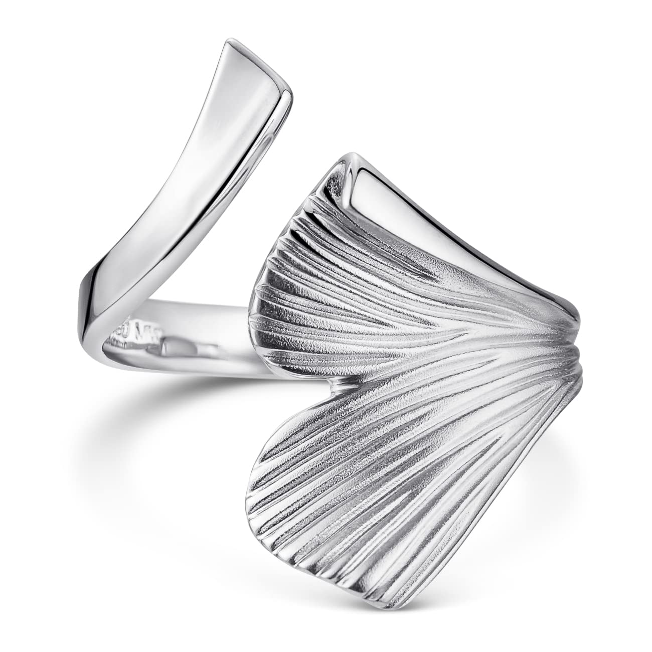 MATERIA by Matthias Wagner Damen Ringe Silber 925 Ginkgo Blatt verstellbar in 3 Größen rhodiniert