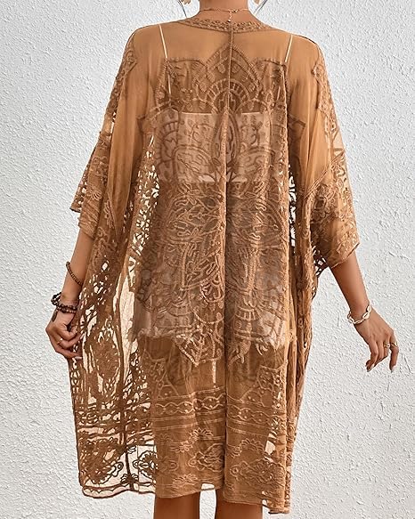 Bsubseach Lace Kimonos for Women 2025 Swim Cover Up Summer Beach Coverup Open Front Sheer Kimono Cardigan - Image 5