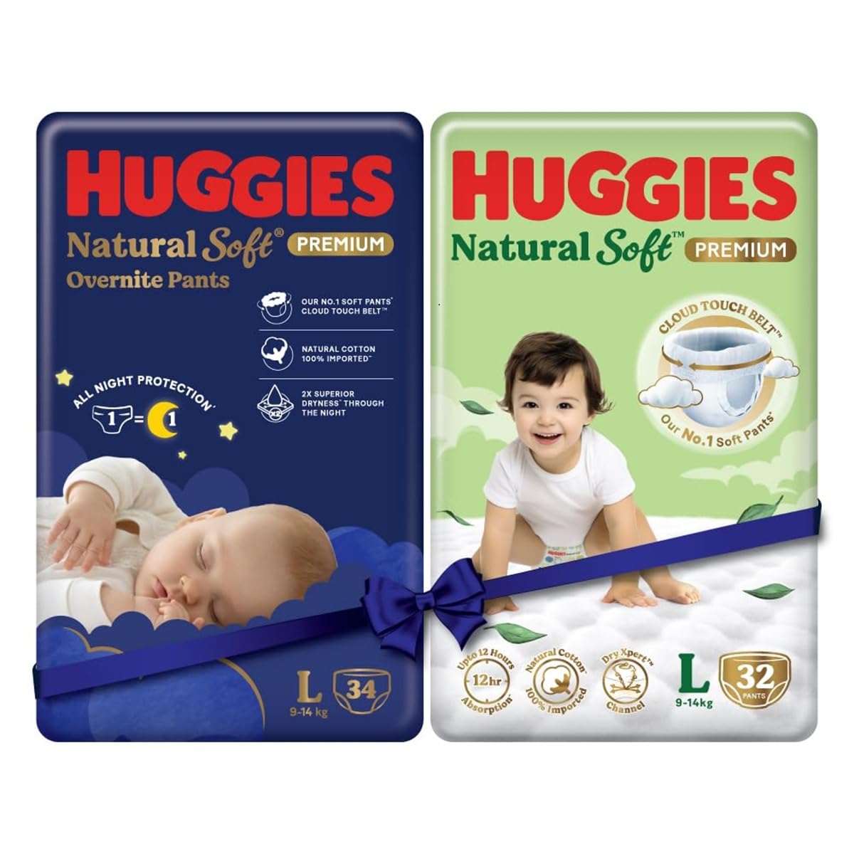 Huggies Natural Soft Overnite Diaper Pants| Premium Pant Style Baby Diapers, 34 count & Huggies Natural Soft Premium Baby Diaper Pants, Our No.1 Soft Pants, Large (L) Size (9-14 Kgs), 32 count-image-28