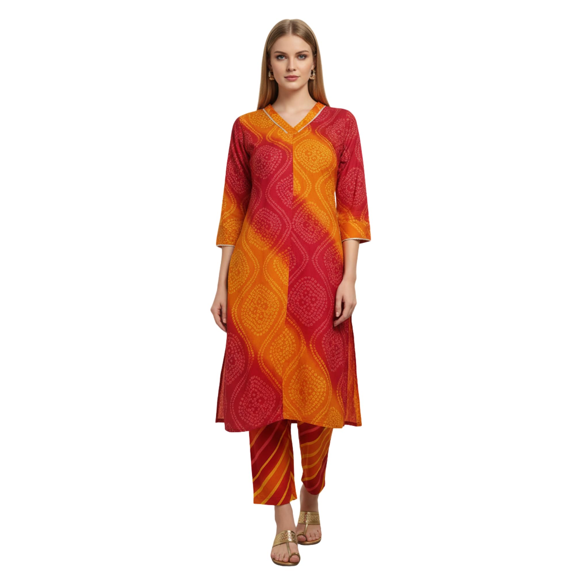 Women Pink Colour Chunri Print Kurta Trouser Set 3XL | Ethnic Printed Kurta Pant Set for Festive Wearing, Casual Wearing & Traditional Occasions-image-21