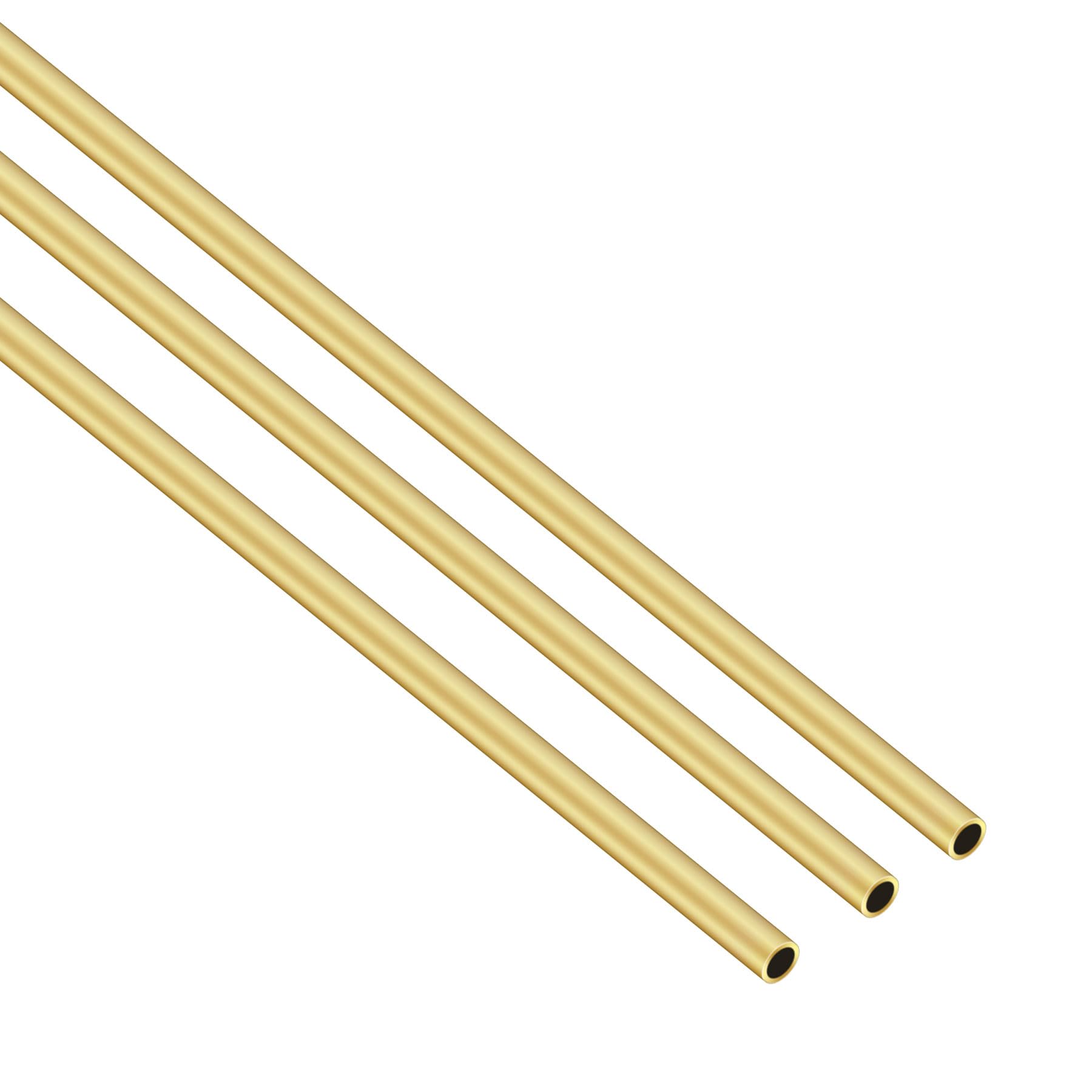 Lot de 3 tubes ronds en laiton, 4 mm de diamètre extérieur x 0,5 mm d'épaisseur de paroi, 300 mm de long, tubes droits en métal sans couture, pour loisirs créatifs