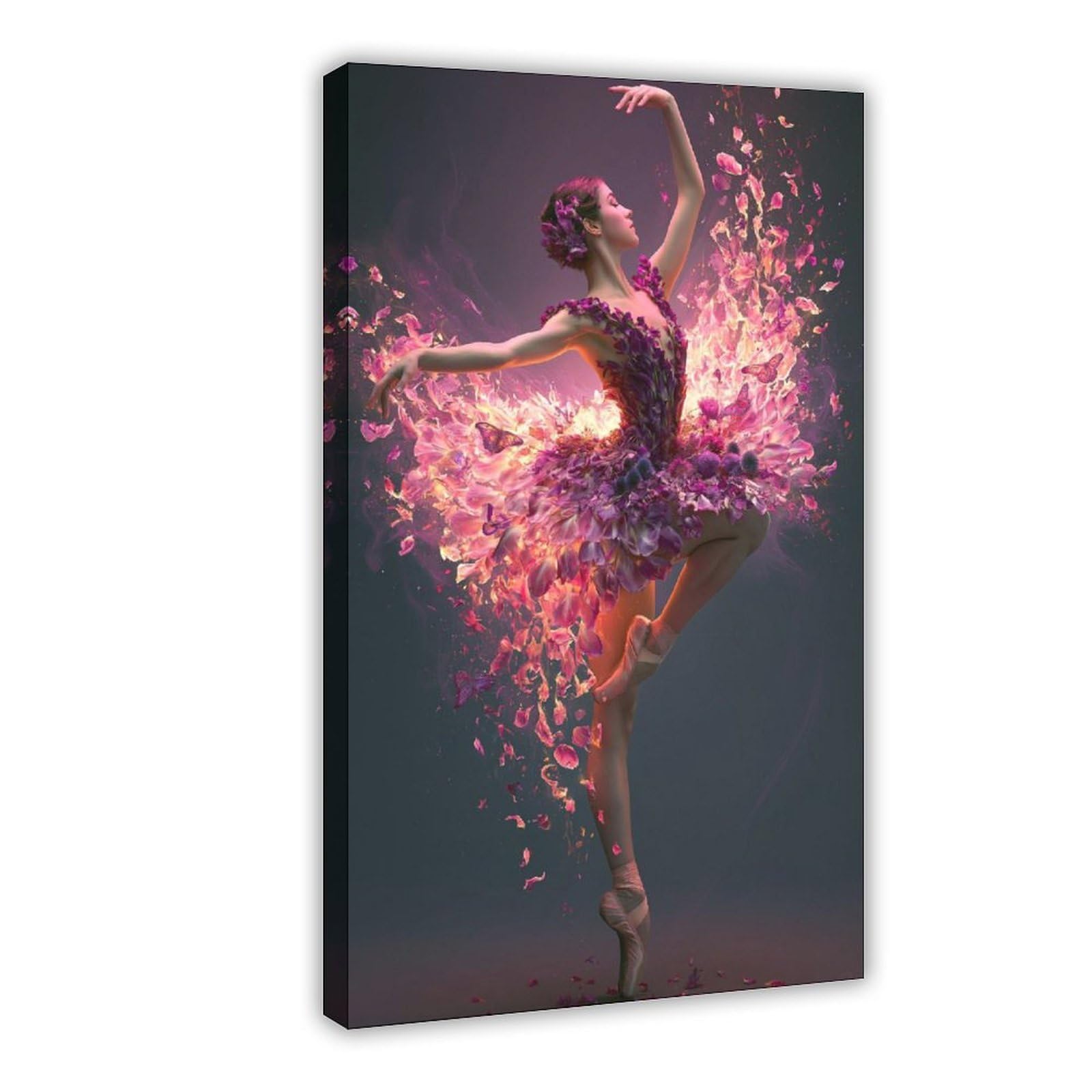 Qnvjqkdsi Frame Elegant Ballet Dancer, Butterfly Petals Floral Art Canvas Poster Bedroom Decor Landscape Office Room Decor Gift 24" L X 36" W