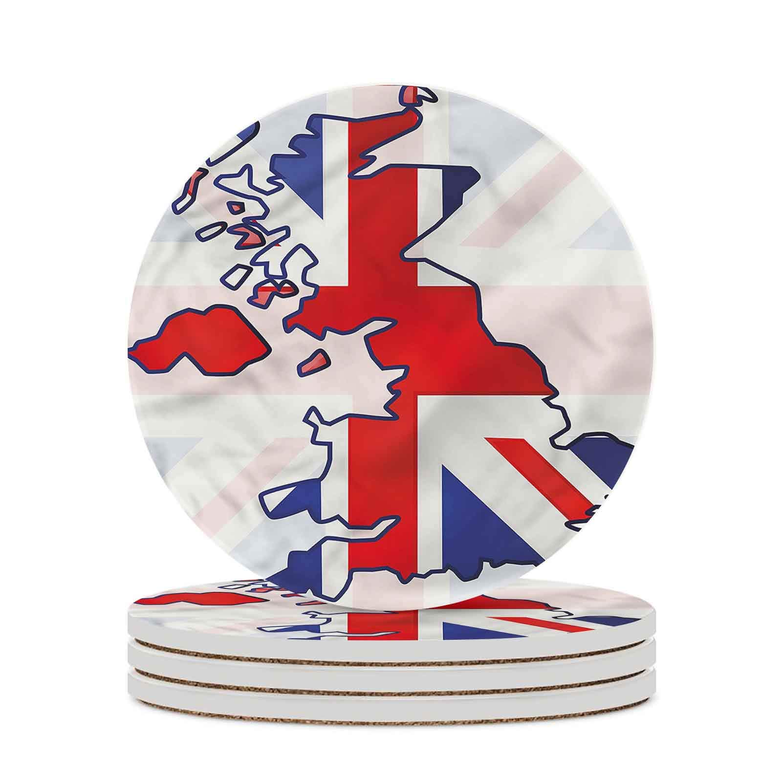 Union Jack Ceramic Coasters Country Map Flag Drink Coasters for Living Room Kitchen Or Office