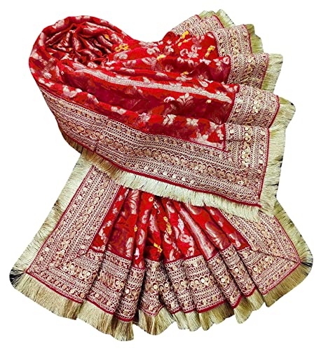 Image of Navti Creations Wedding bridal Dupatta /Chunni in banarasi silk Brocade with Katrina Kaif's Marriage dupatta's Embroidery border and 4 side golden Kiran