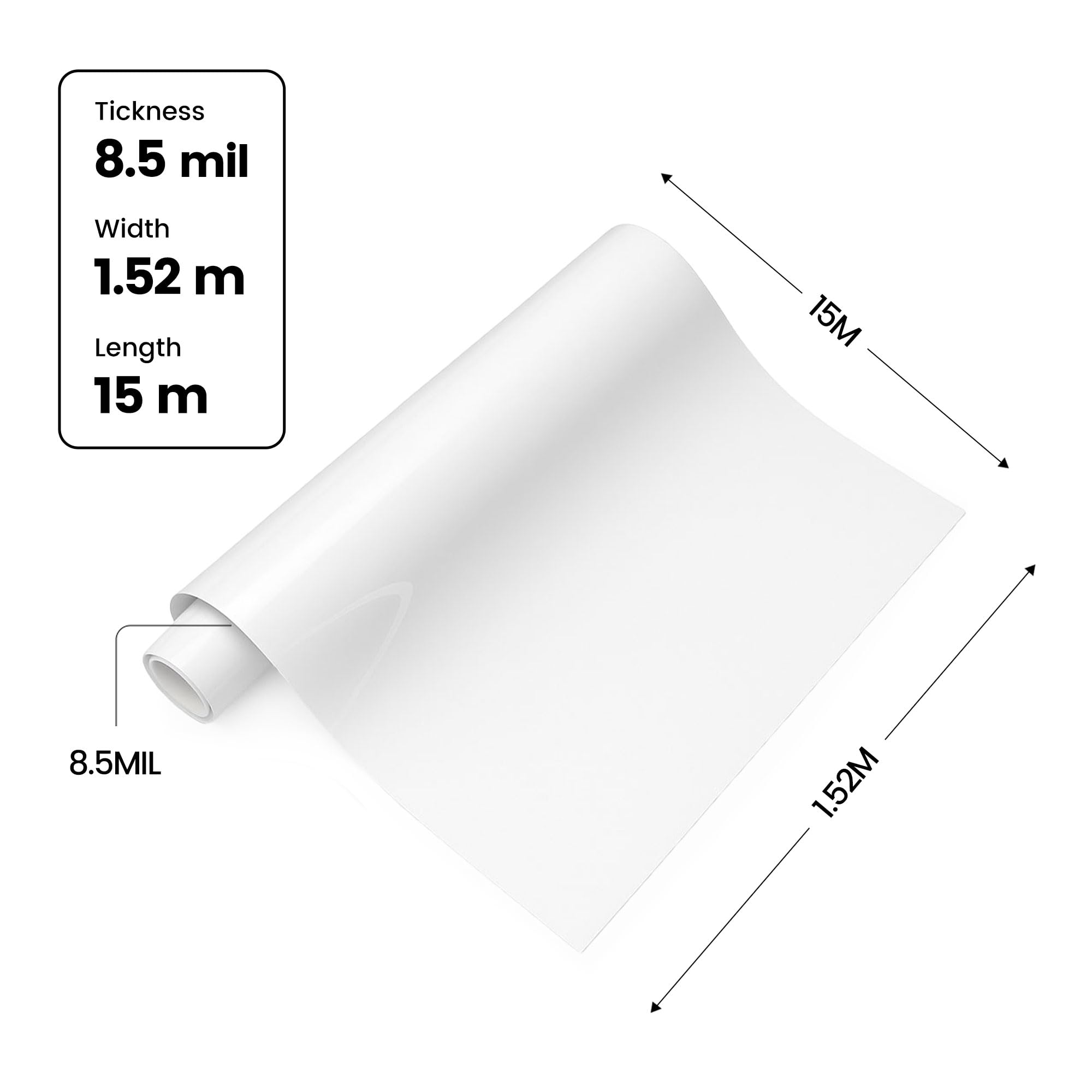 Tuni Paint Protection Film Roll,1.52m x 15m - 8.5mil Polyurethane Vehicle PPF Wrap Protects from Chips, Scratches, Dings, Road Debris - Safe for Cars, Trucks, Motorcycles, Bicycles, Boats & More