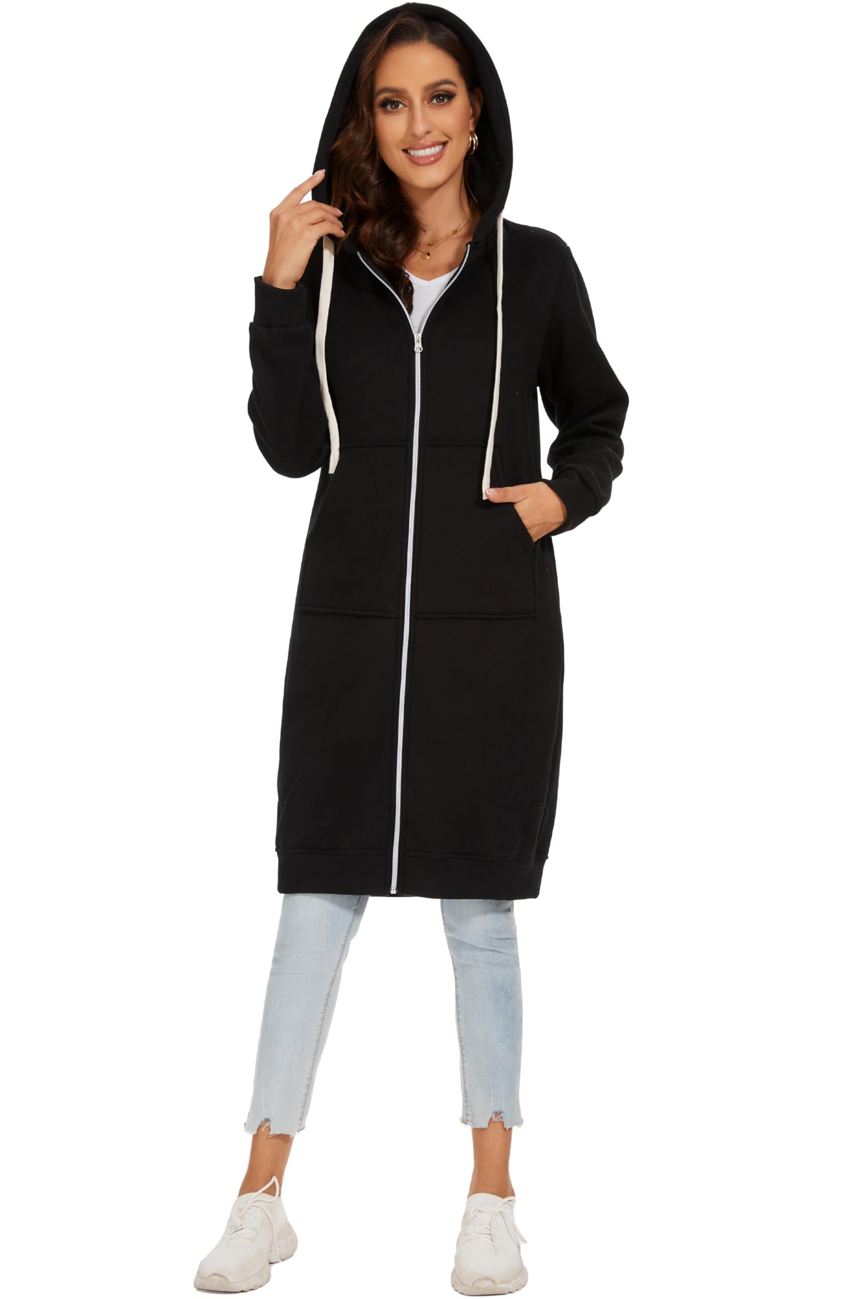Sweat à Capuche Long Zippé pour Femme Automne et Hiver Manteaux d'automne et d'hiver à la Mode Manteaux Chauds Sweats à Capuche Longs Faites Une Promenade Relaxante