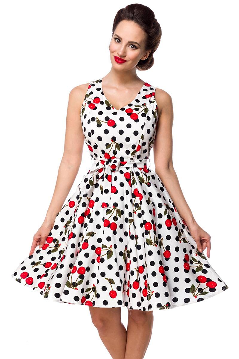 Belsira Swing-Kirschenkleid Donna Abito Media Lunghezza Nero/Bianco 95% Cotone, 5% Spandex