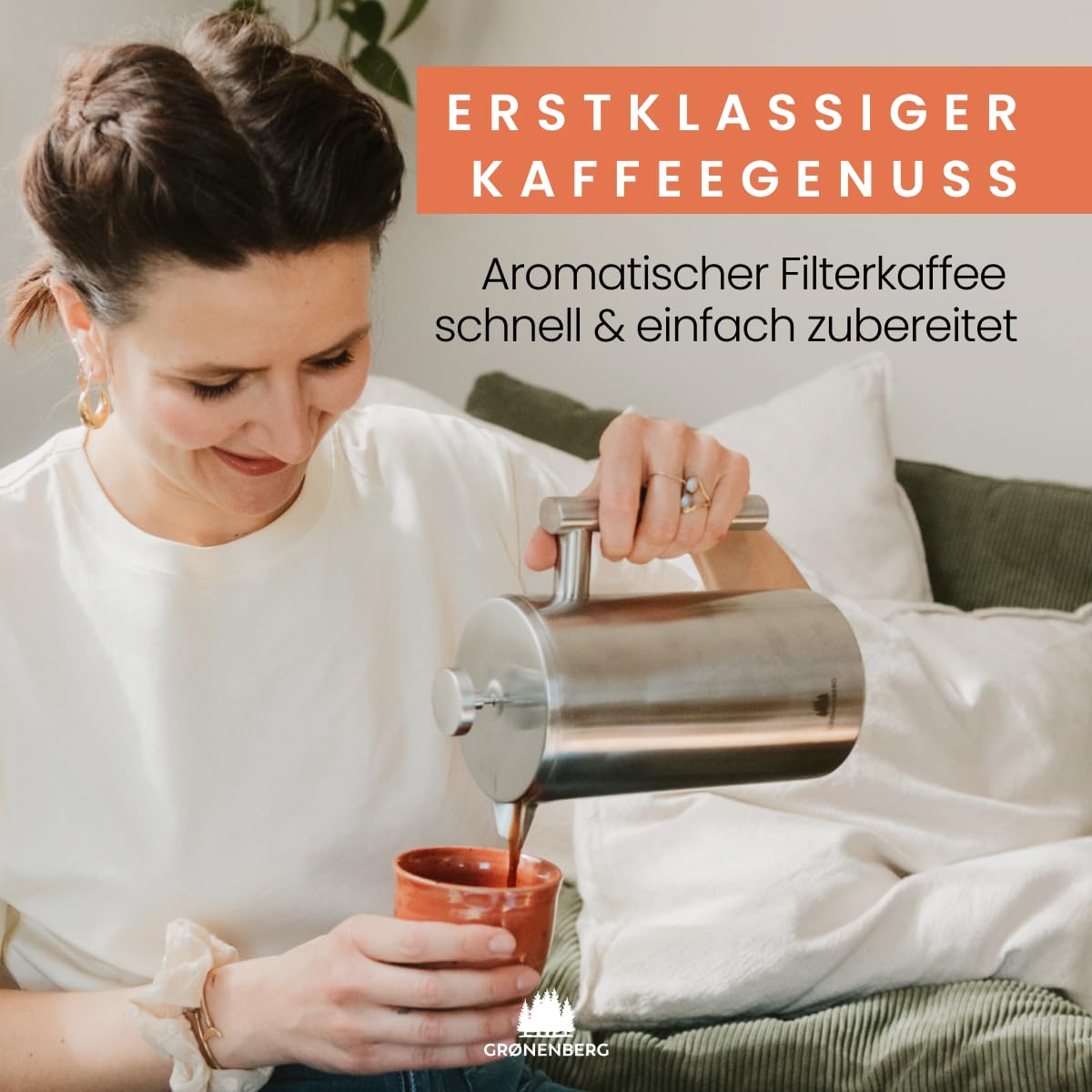 Groenenberg French Press Thermo Edelstahl Kaffeebereiter 1 Liter