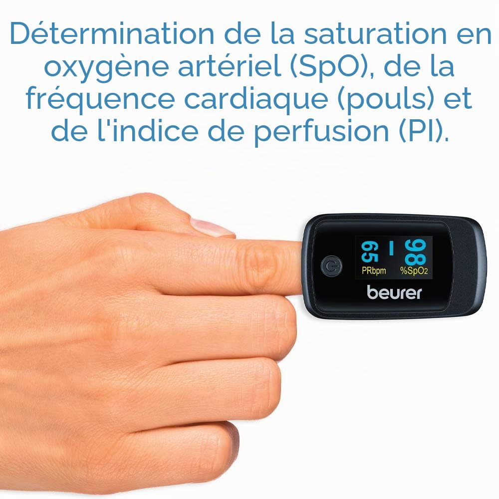 Tensiomètre au poignet Beurer BC 54 connecté Bluetooth, technologie par inflation & Oxymètre de pouls PO 45, mesure de la saturation en oxygène, de la fréquence cardiaque et de l'indice de perfusion