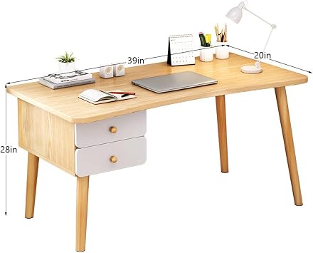 Computer Desk with 2 Drawers, Modern Simple Style Writing Desk Study Table Compact Workstation Laptop Desk for Home Office(39 Inch, White)