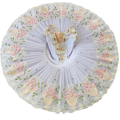 Masif tutù Danza Classica Tutu Tutu per Adulti Tutu Danza Professionale per Ragazze Bambini Swan Lake Tutu Ballerina Party Costumi Danza Ricamati,Bianca,160