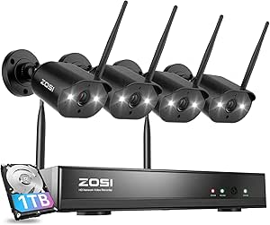 ZOSI 8CH 2K Wireless Security Camera System Outdoor Indoor, 4PCS 3MP WiFi IP Camera with Color Night Vision, Plug-in, Light & Siren Alarm, Spotlight, 2-Way Talk, 1TB HDD for 24/7 Record asin的图片