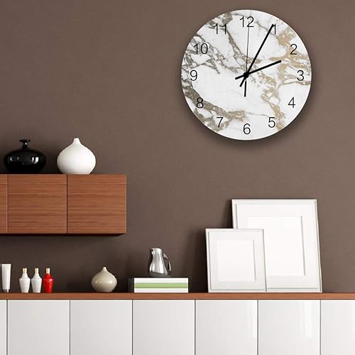 Miniatura 2 de Reloj de pared silencioso de madera, reloj de pared con mecanismo de cuarzo, funciona con pilas, piedra de ónix de mármol texturizada, natural,