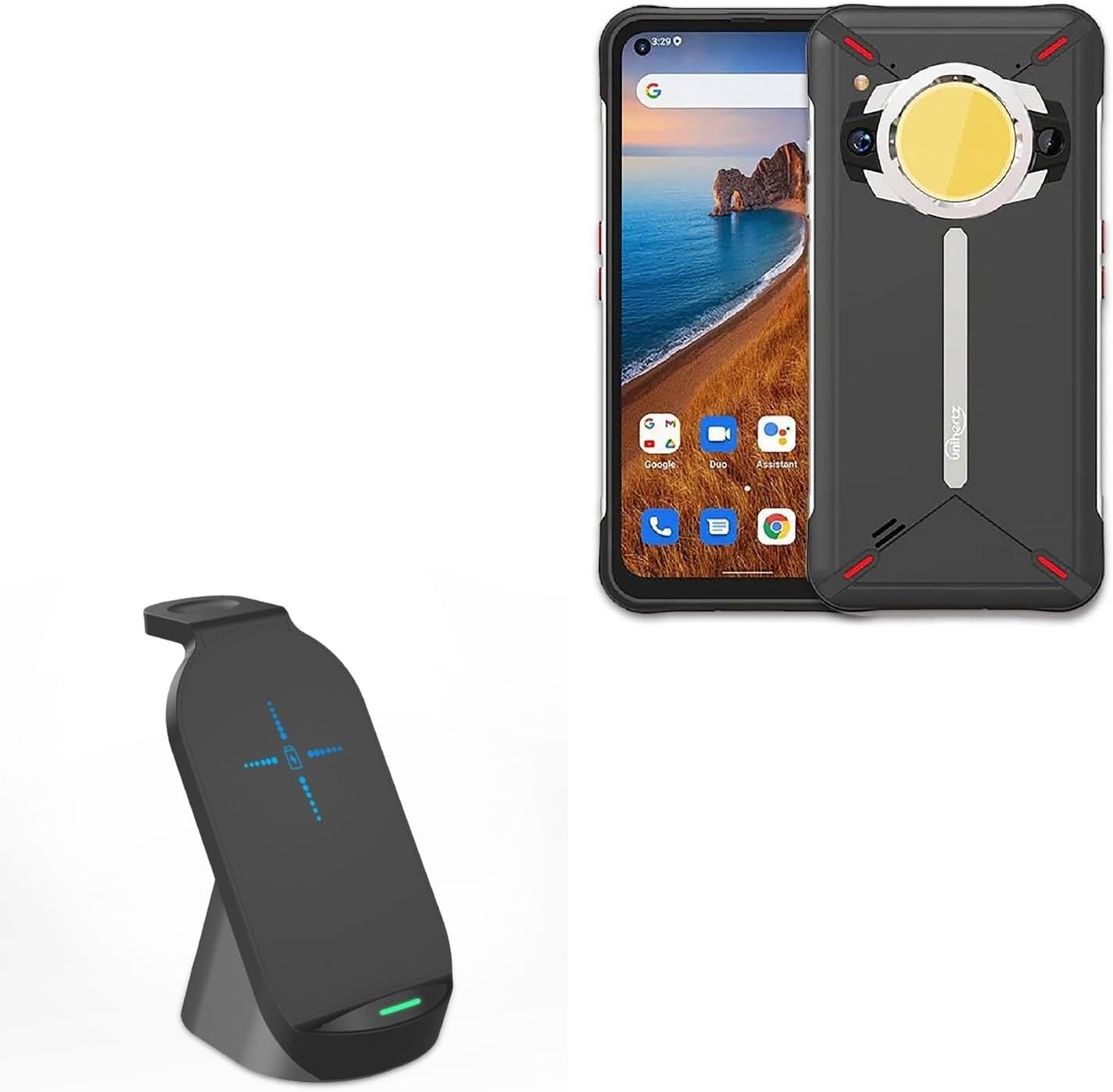 BoxWave Charger Compatible with Unihertz Golden Eye - Compact Wireless MultiCharge Stand (10W), Wireless Qi Stand Charger Watch Earbuds - Jet Black