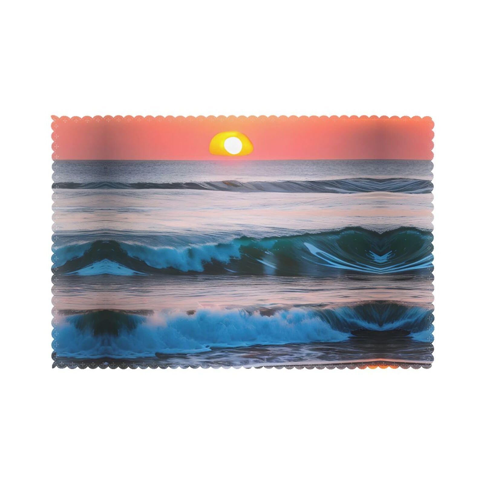 Sunset Ocean Sea Waves Christmas Placemats Set of 6,Washable Table Mats