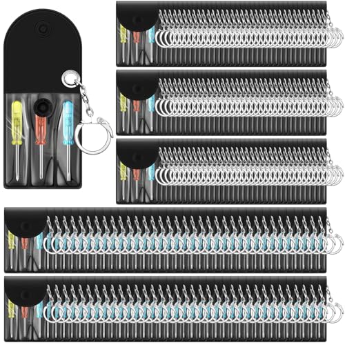 Jutom 150 Set Mini Screwdriver Keychain Set Bulk Includes 3 Mini Screwdrivers in a Portable Pouch with Snap with Hook for Men Father Day Birthday Tool Party Favors