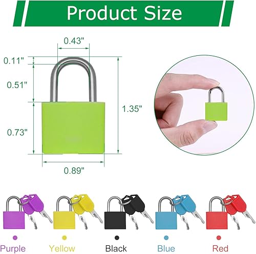 Miniatura 3 de Yinpecly Juego de 6 candados de equipaje multicolor con llaves, mini cerraduras de maleta, pequeñas cerraduras de plástico ABS y cobre, cerradura