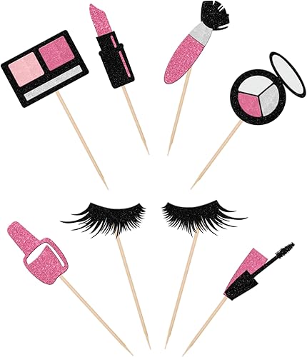 Miniatura 3 de 24 piezas de maquillaje para cupcakes Glitte, cosméticos, lápiz labial, pestañas, palillos para tartas, tema de maquillaje para niñas, suministros