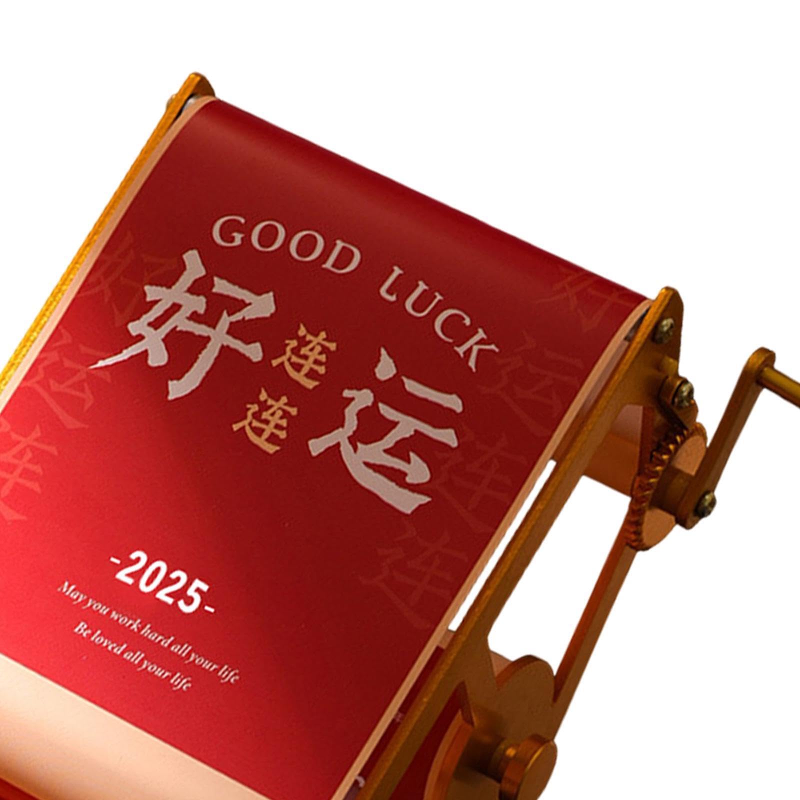 Gralara Tischkalender 2025, Wochenkalender, Chinesische Neujahrsdekorationen, Handgekurbelter Mechanischer Kalender, Ornamente für Neujahr, Rot