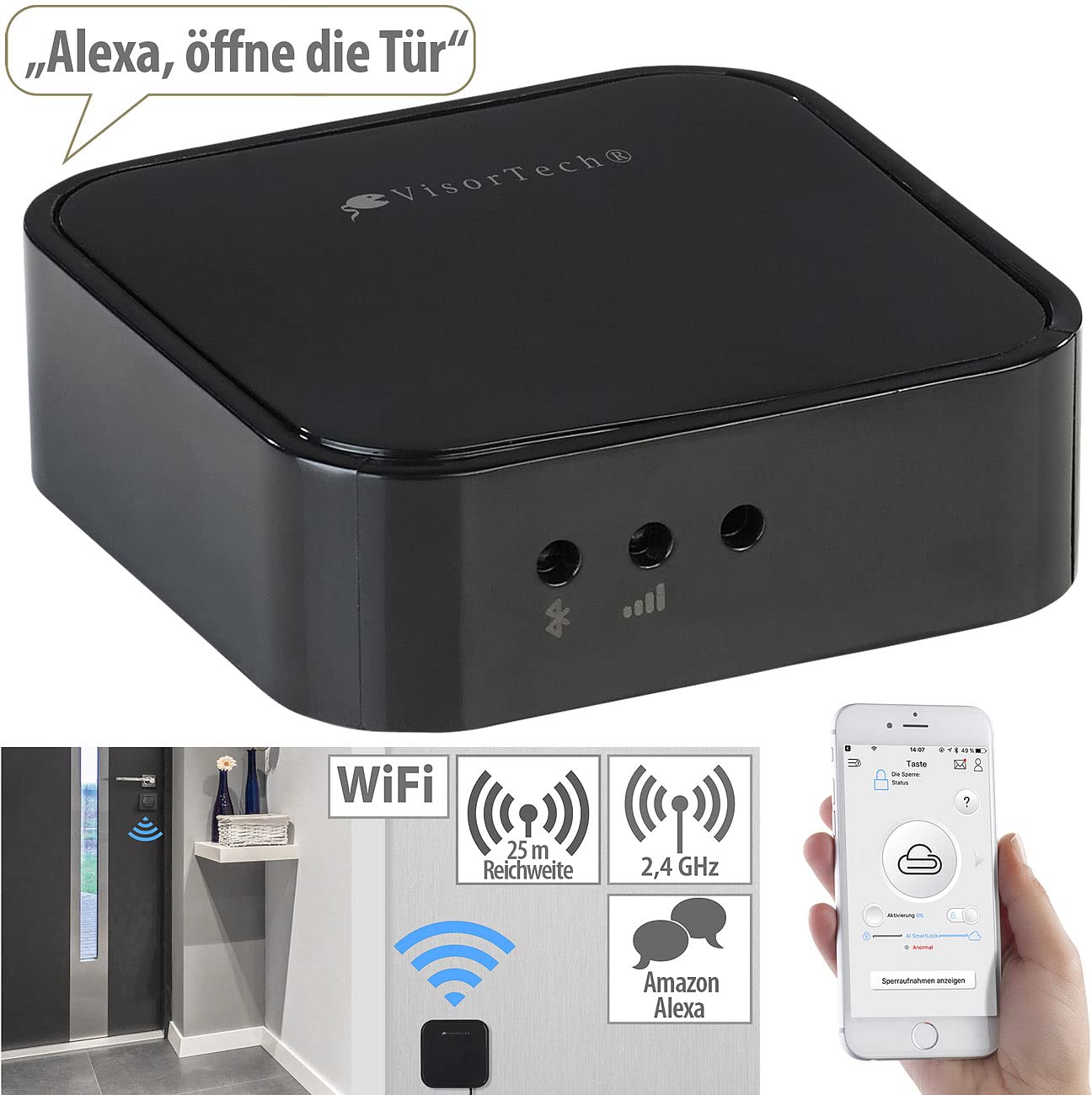 VisorTech Smart Home Gateway: WLAN-Gateway für elektronische Tür-Schließzylinder, App-Steuerung (Netzwerk, Smart Home, Schloss)