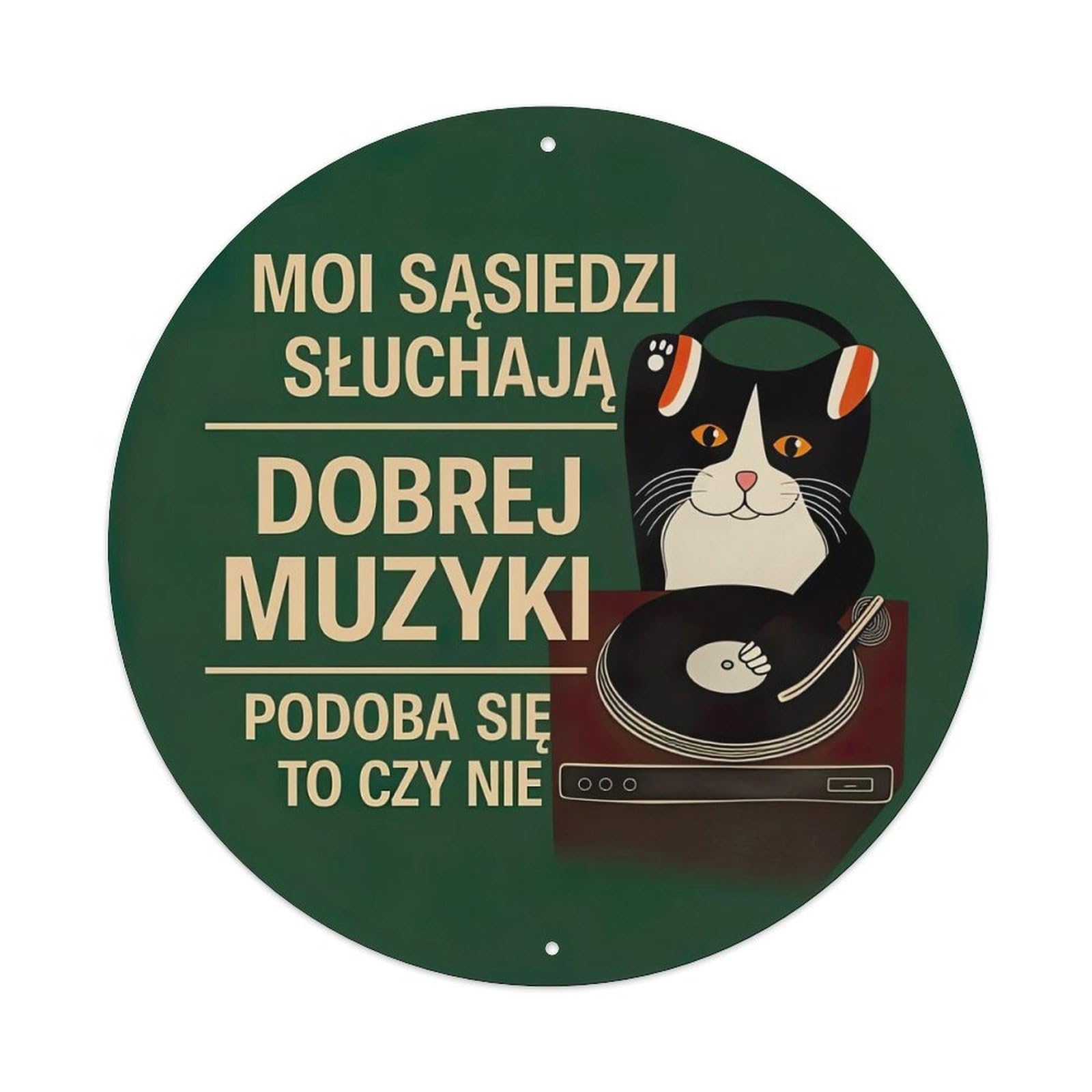 Cat With Headphones On Turntable Metal Tin Sign