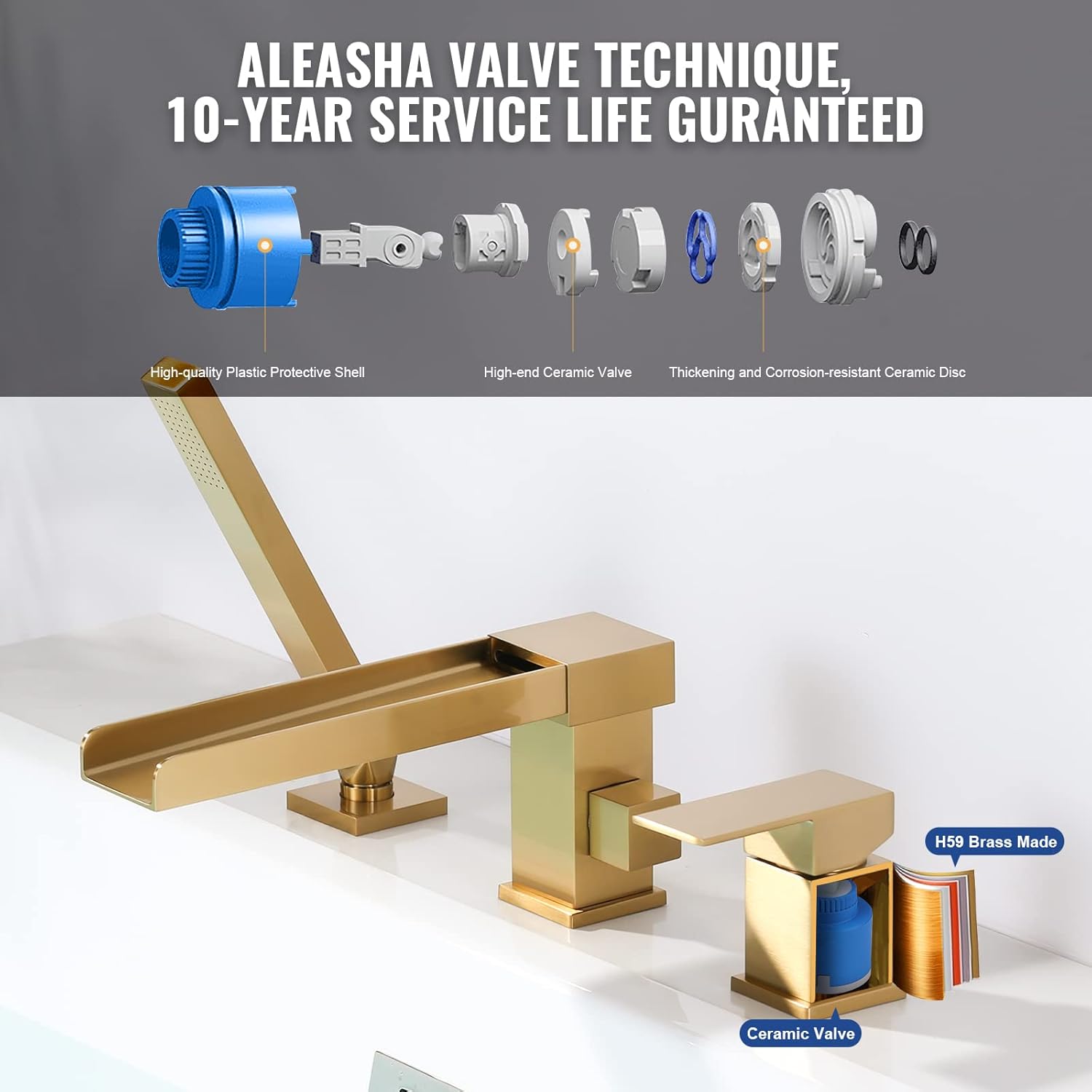 Gold Modern Roman Tub Faucet Set with Hand Shower