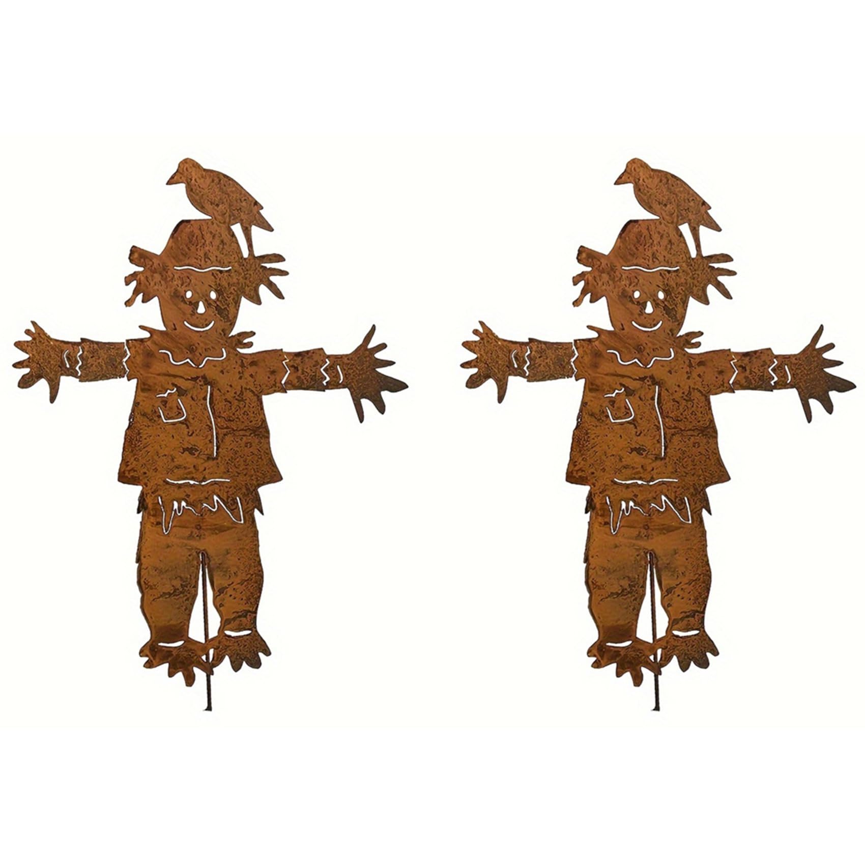 Vjsujehgy 2X Scarecrows Garden Stake, Metal Yard Sign Fall Halloween Thanksgiving Outdoor Decoration Scarecrows Sculpture
