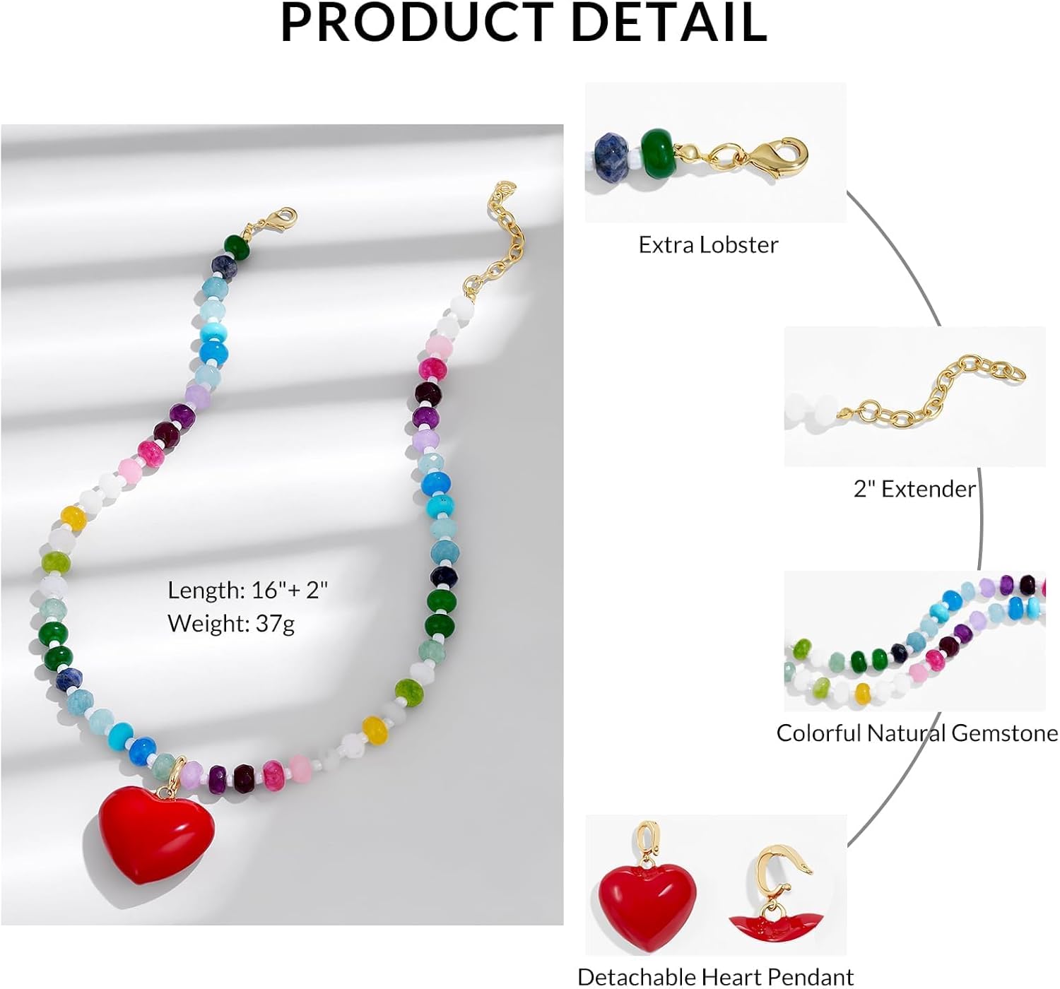 KissYan Beaded Necklaces for Women Valentine's Day Gift, Colorful Boho Bead Choker With Bubble Puffy Heart, Natural Stone Rainbow Necklaces Summer Surfer Beach Handmade Jewelry - Image 5