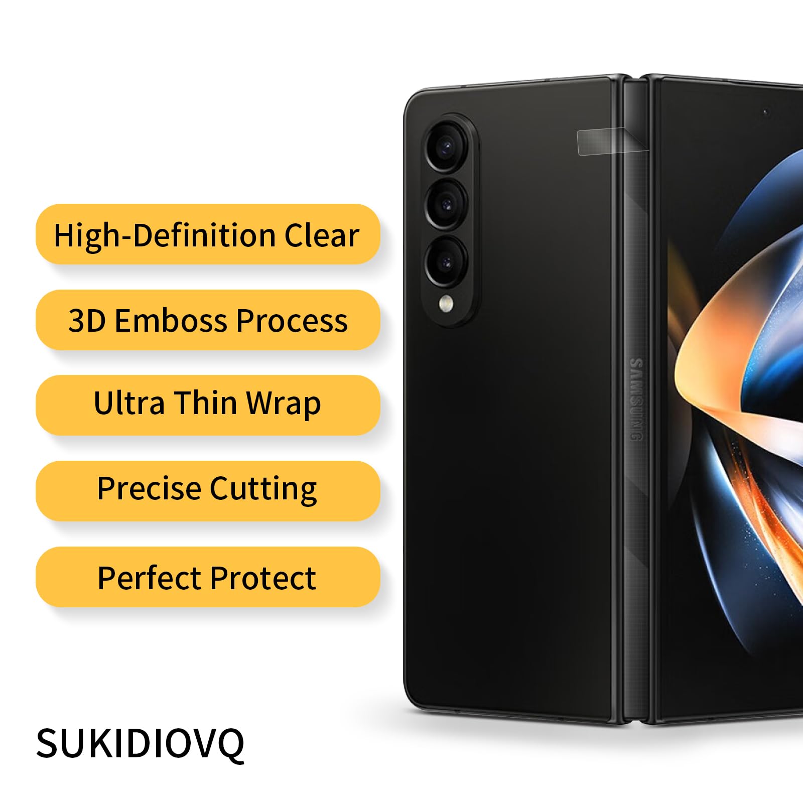 4 Pack for Samsung Galaxy Z Fold 4 Hinge Protector Skin Wrap Phone Cover Film Sticker Carbon Fiber 3M Flexible PVC Vinyl Thin Decal Protective Film for Side Border HD Clear (Transparency HD Clear)