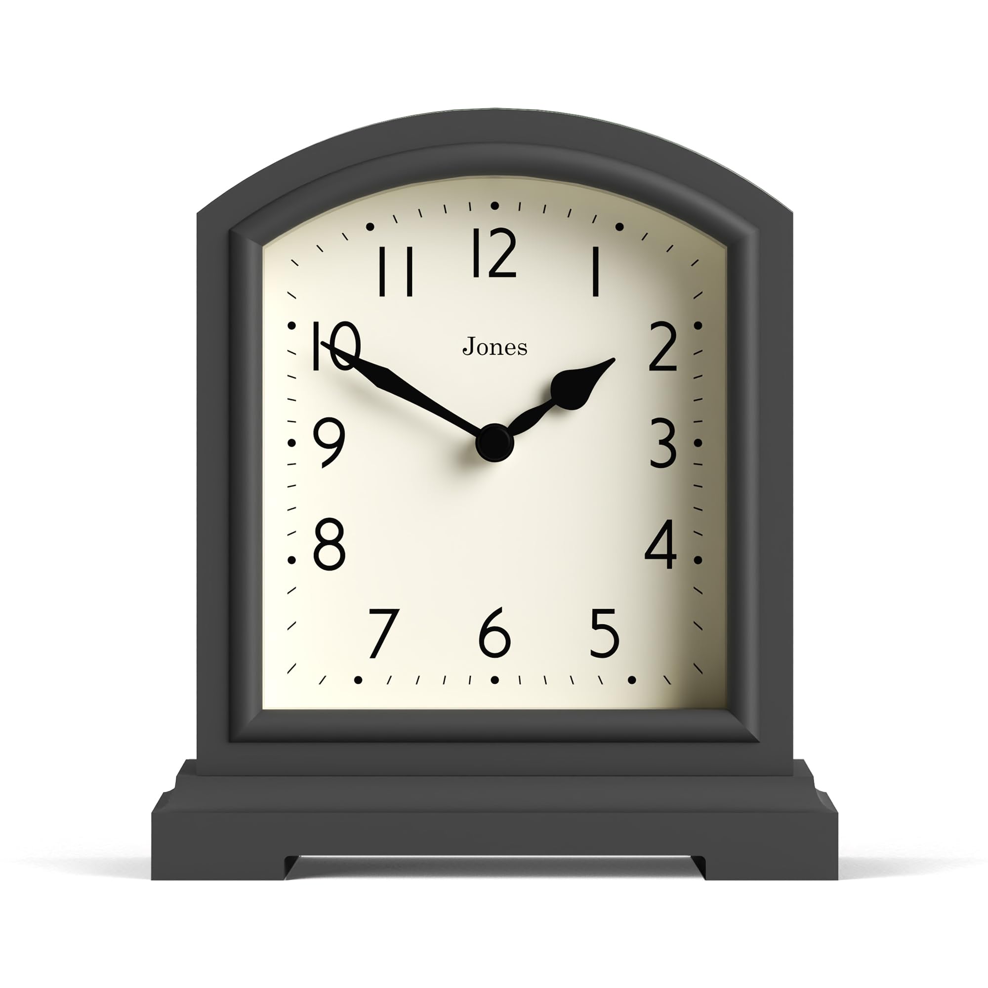 Jones Clocks® Tavern mantel clock | Modern arch top design | Dark grey | Contemporary classic style for desk, table, shelf or bedside