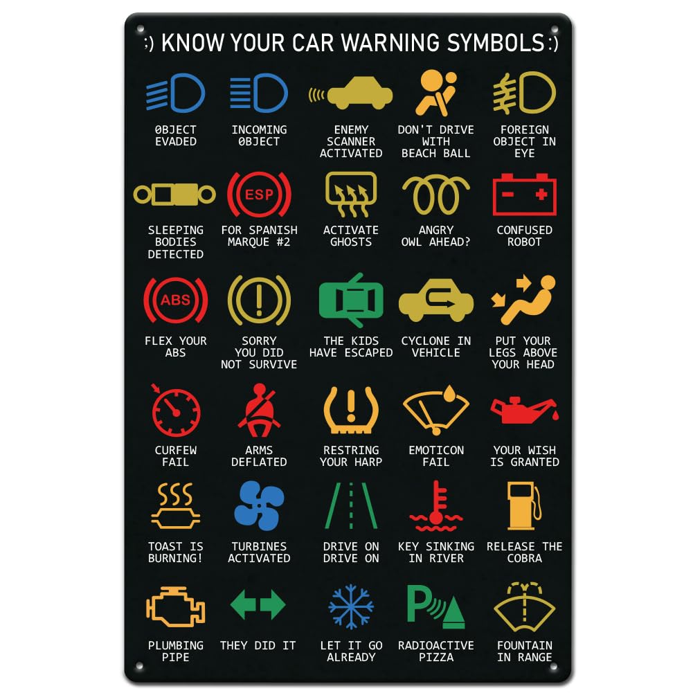 SUPERDANT Metal Signs - 30 Style Car Warning Mark Tin Signs Vintage Wall Signs Warning Symbols and Plaque for Kid's Room, Playroom, Gift for Mechanic
