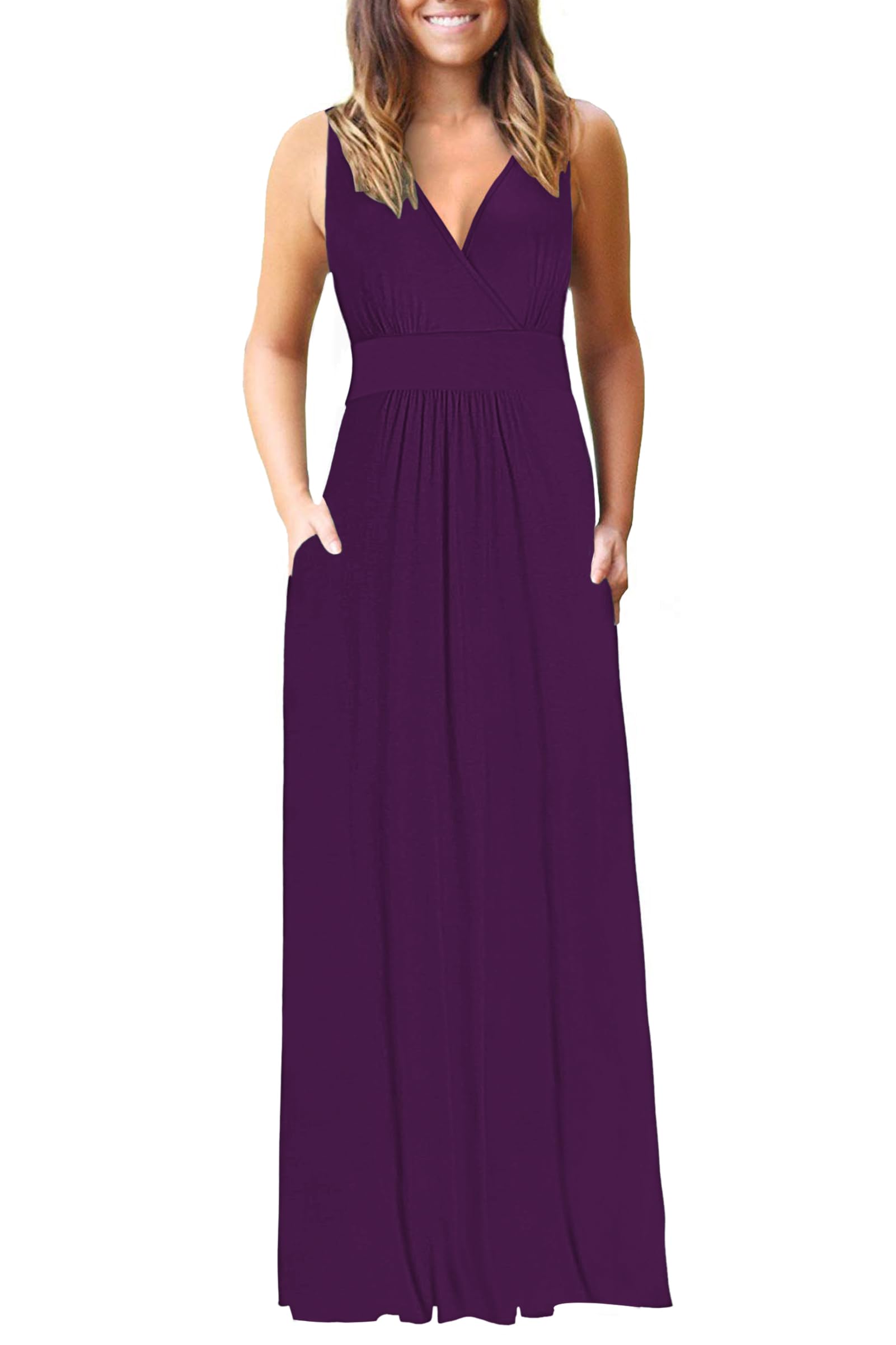AUSELILY Maxi-Jurk Dames Zomer Mouwloze Jurk Lange Elegante Diepe