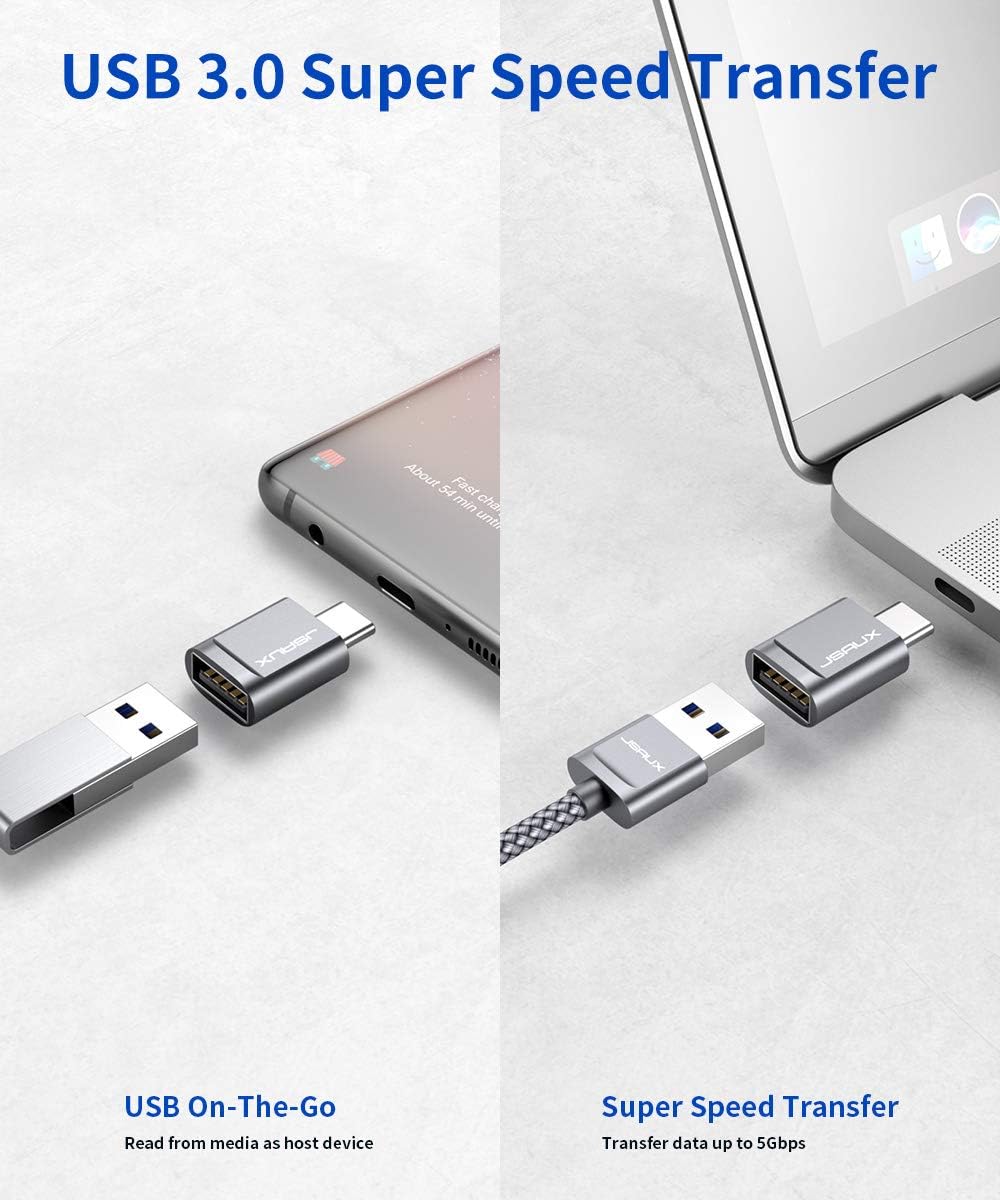 JSAUX USB C to USB Adapter [2-Pack], Type C to USB 3.0 Male to Female OTG Adapter Compatible with MacBook Pro/Air, iMac 2021, Samsung Galaxy S21 S20+ S10 and More Type C Devices Grey