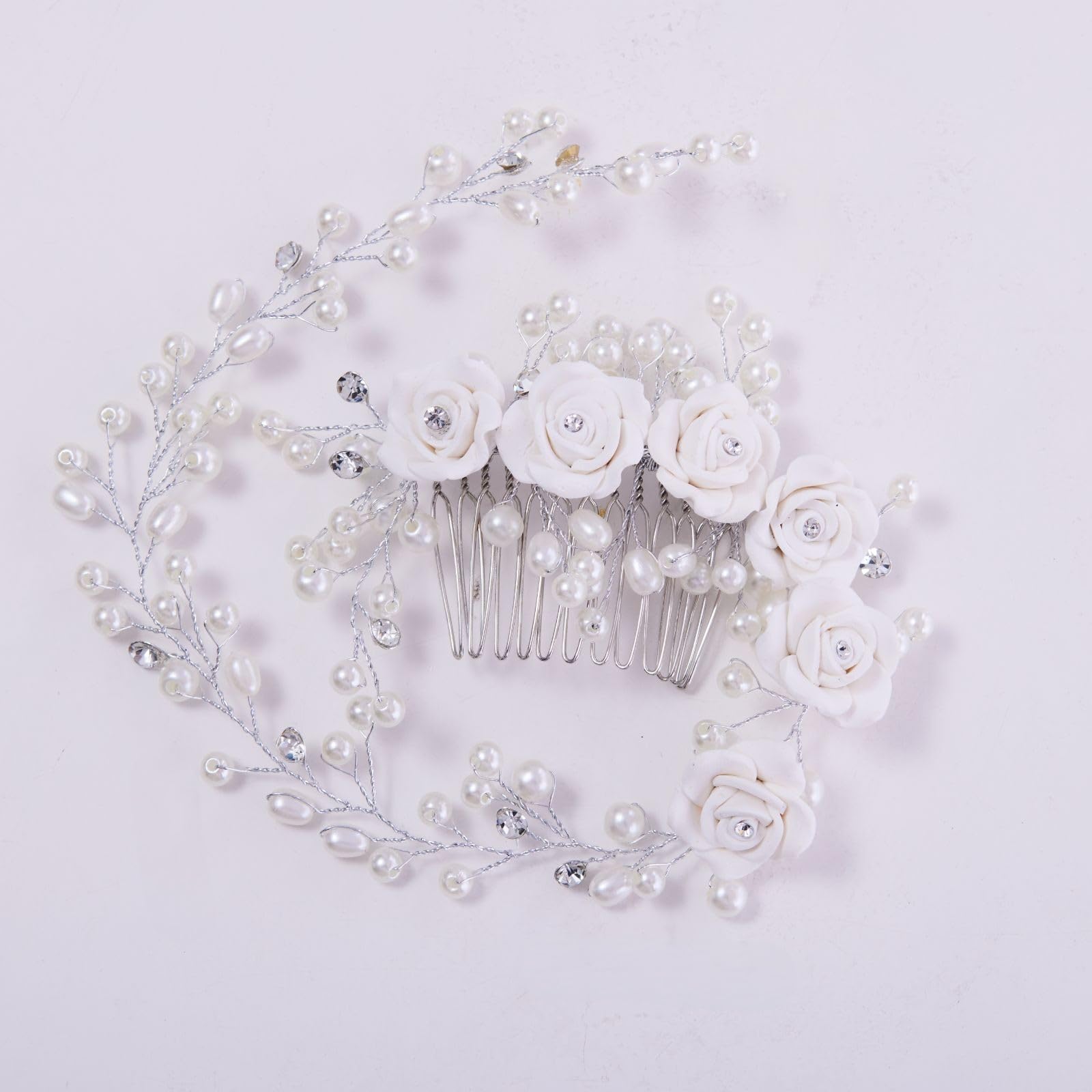 Pefantal Elegant Side Combs for Wedding with Handmade Pearl Flowers and Leaves, Bridal Hair Accessories