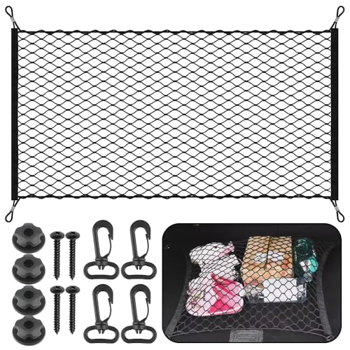 Coztie Kofferraumnetz Gepäcknetz Auto 110 x 60 cm Kofferraumnetz Auto, Trennnetz Gepäckfixierung, Kofferraum Netz Gepäcknetz Mit 4 Massiven Haken für Meisten Fahrzeugtypen Schwarz