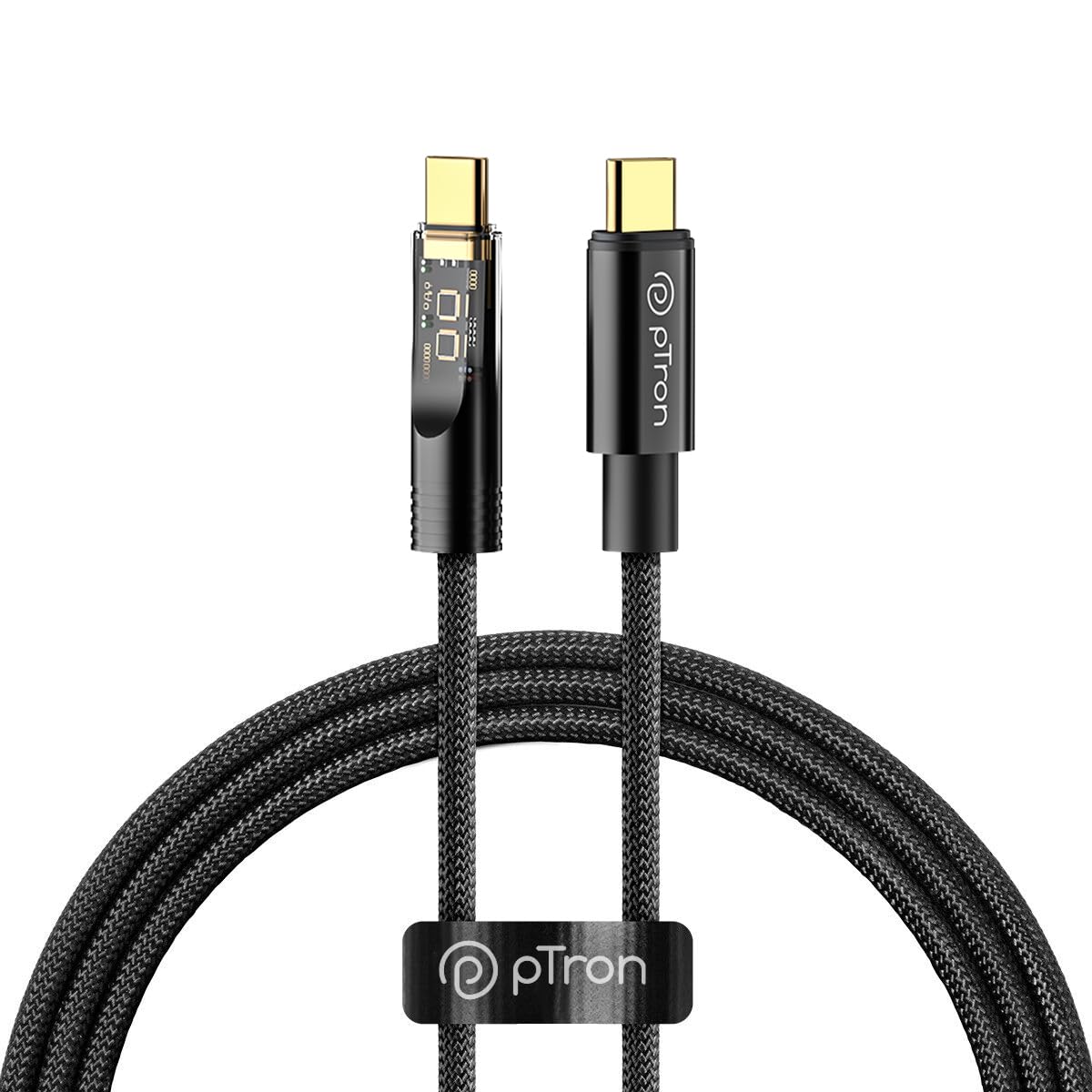 pTron Solero 80W Type-C Fast Charging USB Cable, Compatible With Samsung, OnePlus, Oppo, Vivo, Xiaomi & Other Devices, Unbreakable Nylon Braid & 480Mbps Data Sync Speed (1M, Black)