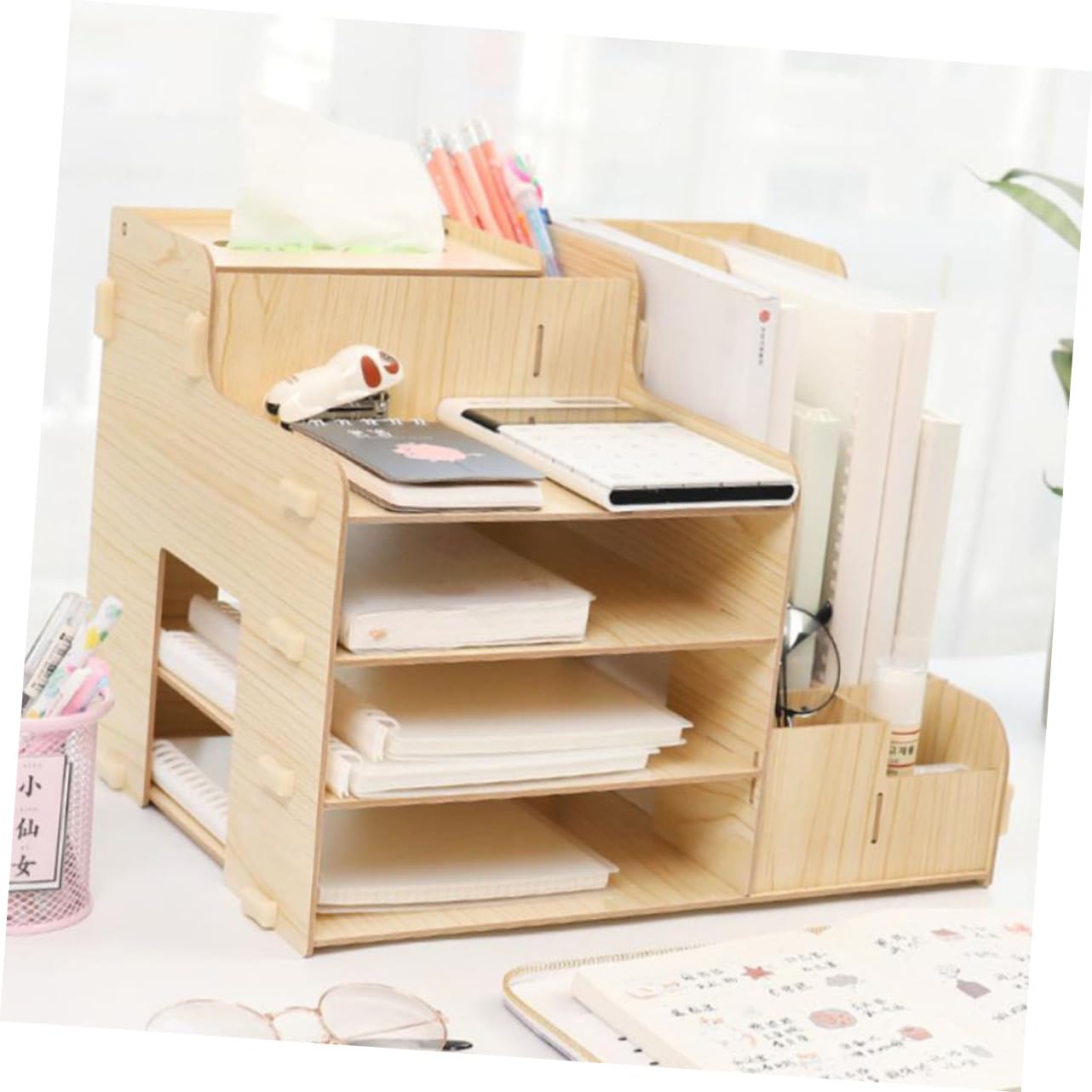 iplusmile Organizador de Archivos para Escritorio de Madera Gran Capacidad y Diseño de Múltiples Compartimentos para Almacenamiento Ordenado en Oficina y Hogar