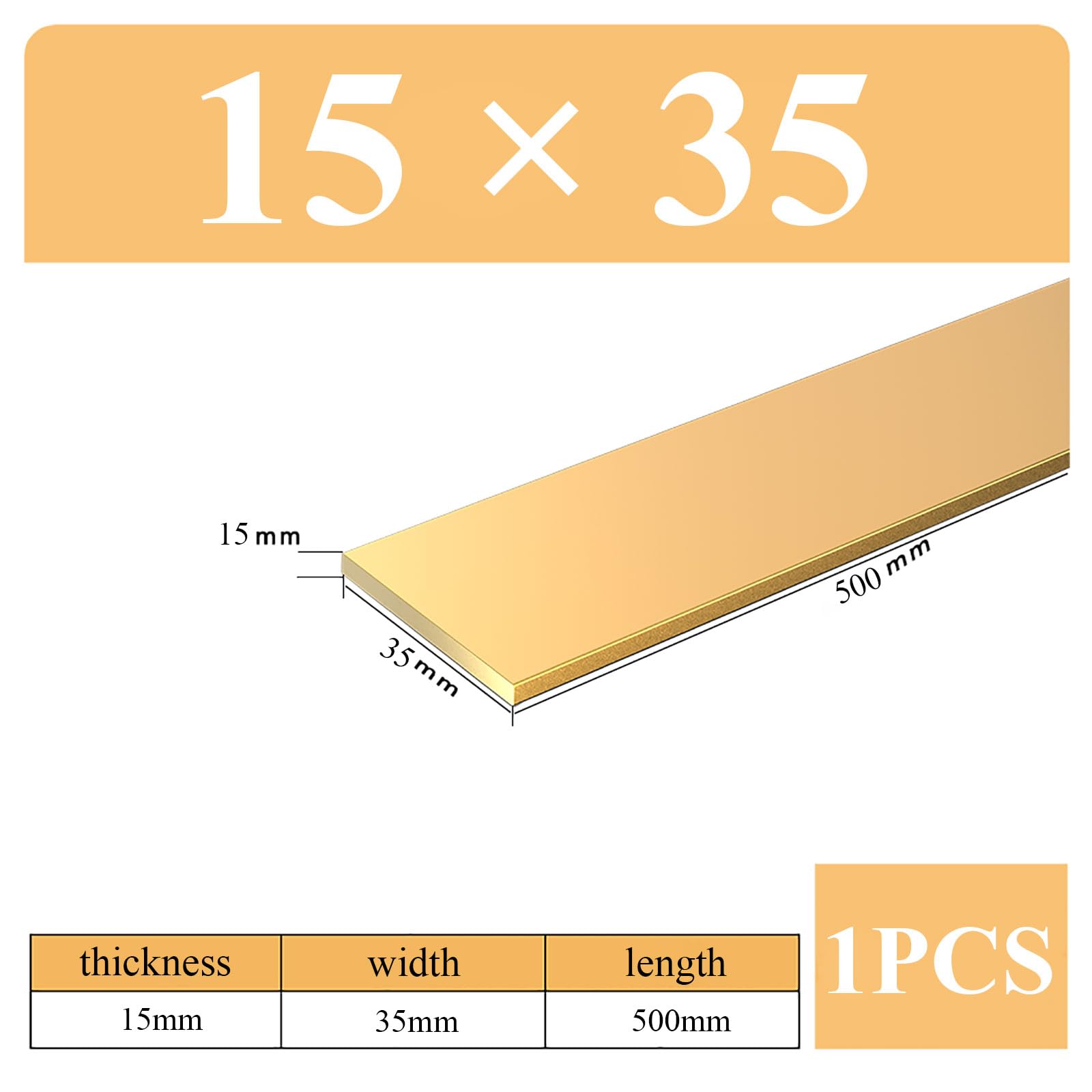 Barre plate en laiton 15 mm d'épaisseur x 25/30/35 mm de largeur x 500 mm de longueur, plaques de laiton for la fabrication de couteaux et l'artisanat.(15 * 35 * 500mm)