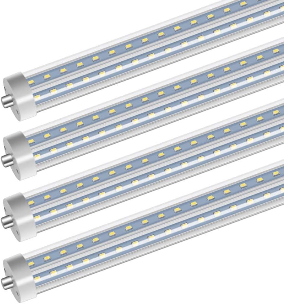 T8 T10 T12 8FT LED Tube Light, 72W Single Pin FA8 Base 270 Degree V Shaped Tube, Ballast Bypass, Shatterproof, Fluorescent Replacement, 7200 Lumens, 6500K, Clear, Workshop, Warehouse, Garage - 25 Pack