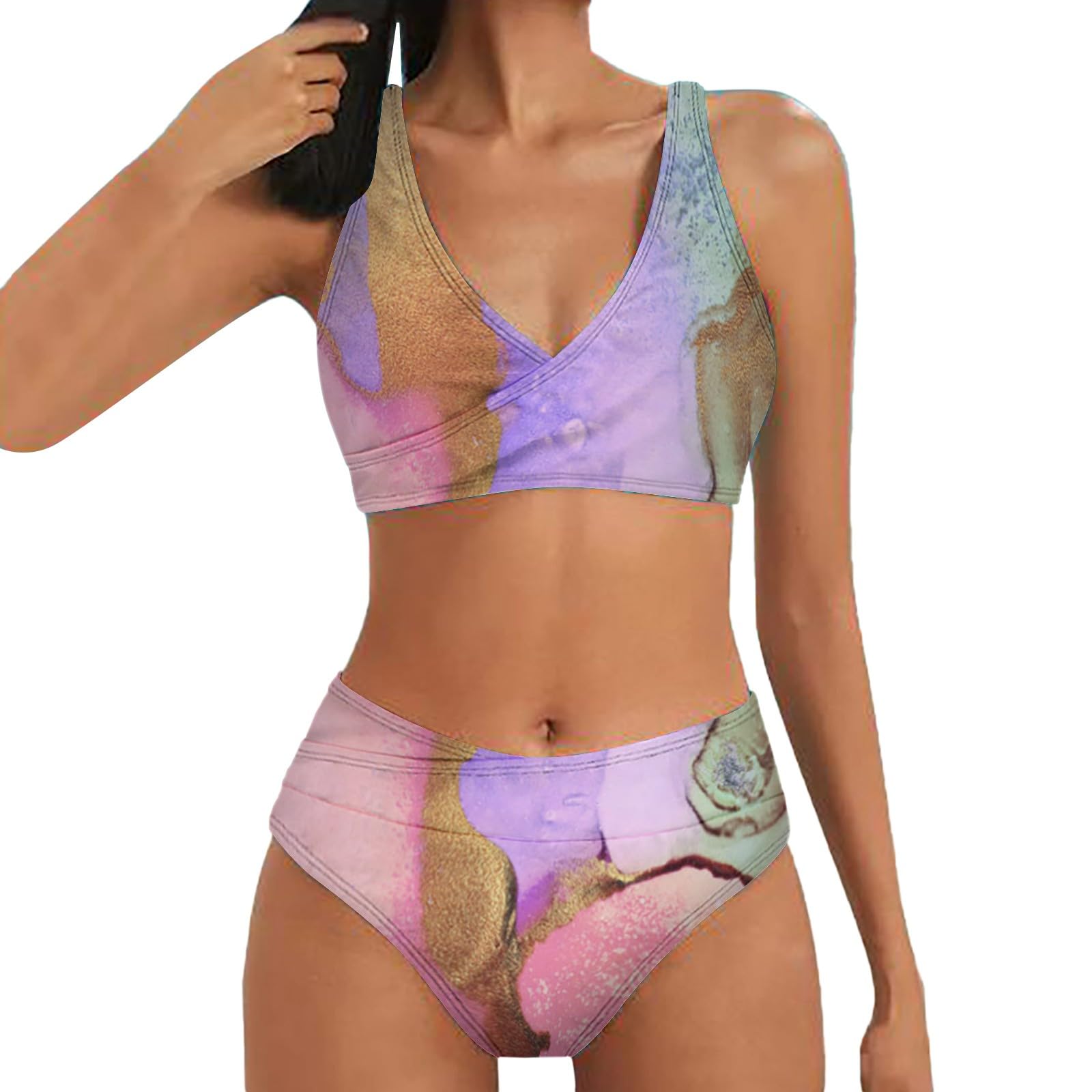 Women Summer Casual Print Split Bikini Swimsuit Black Long Shirt