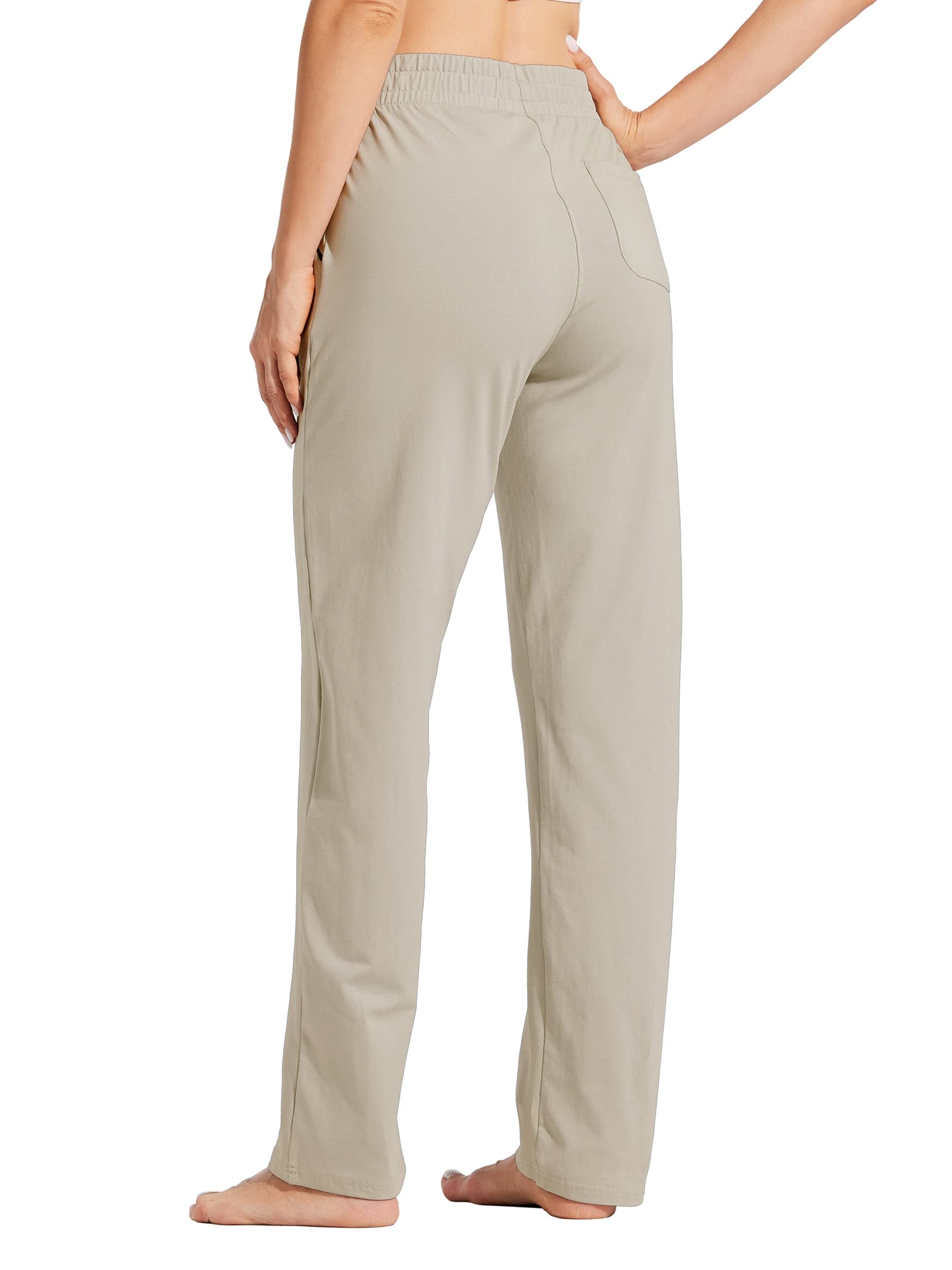 WILLIT Jogginghose Damen Baumwoll Sweatpants Yogahose unten offen Freizeithose gerades Bein Lounge Athletische Sporthose Trainingshose Kordelzug mit Taschen Khaki XL