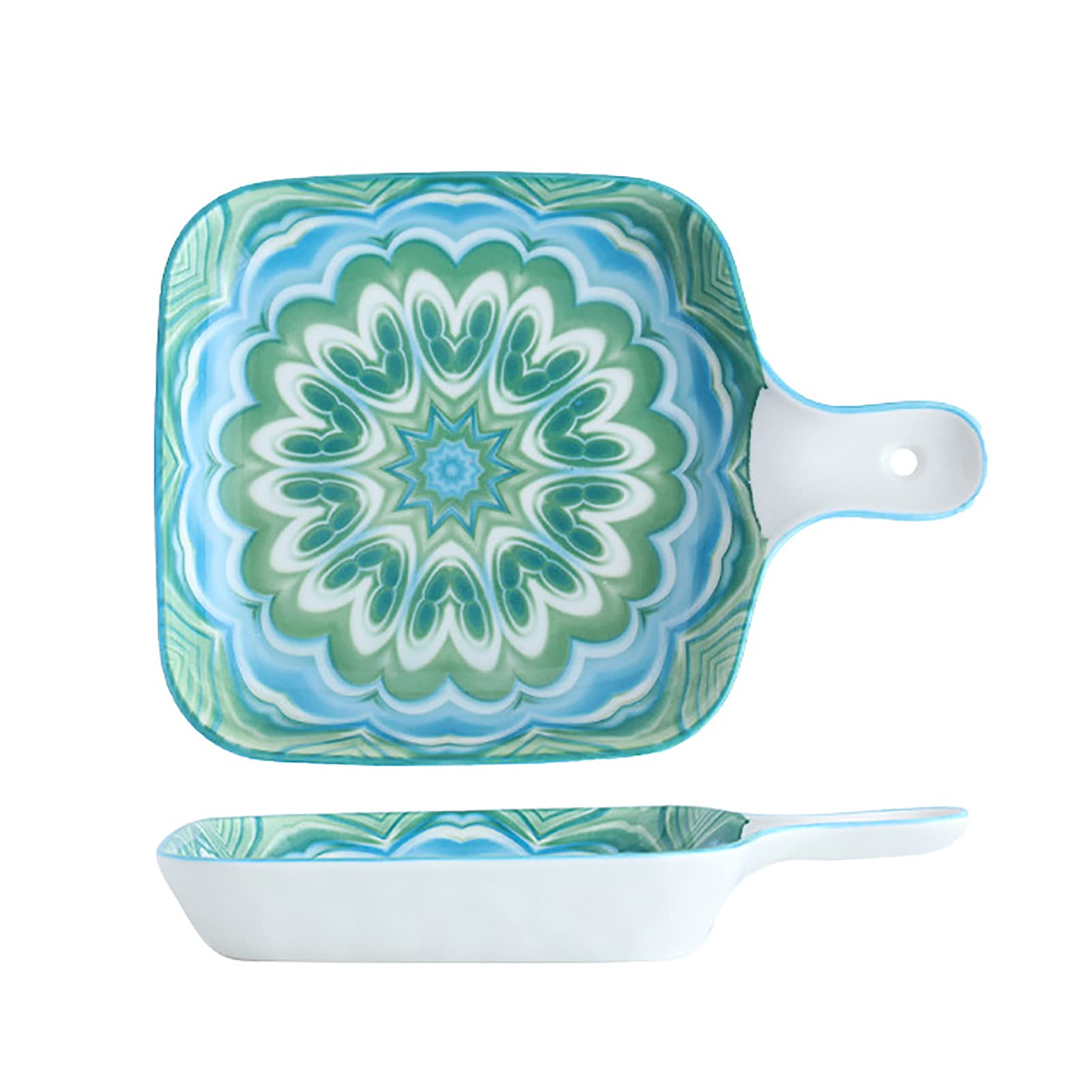 YXSH Bandeja De Fuente para Horno Pequeña Cerámica Casserole Plato para Hornear Platos para Horno Cerámica para Hornear Pan Lasaña Casserole Pan Individual Bakeware-Blue-Green