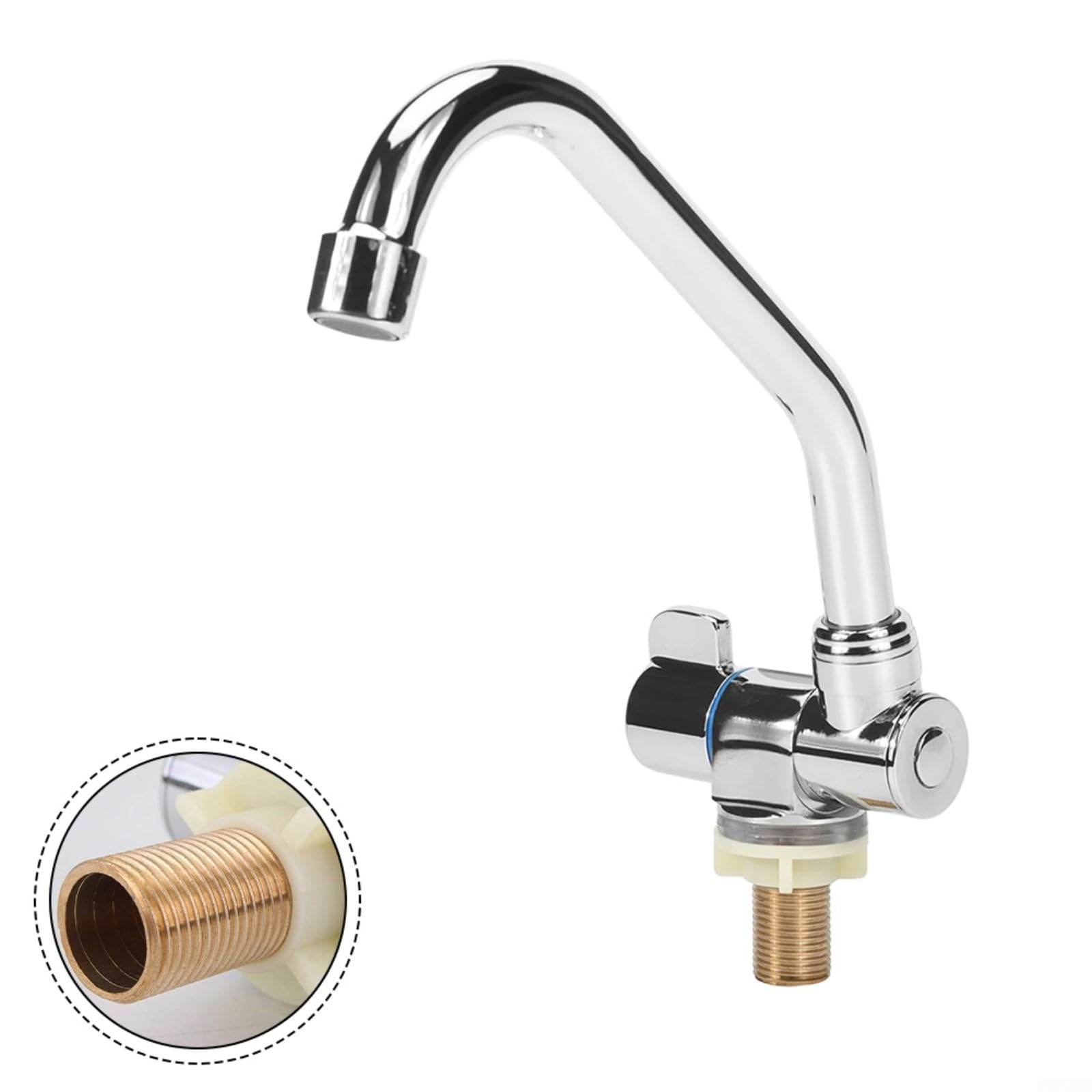 Rubinetto pieghevole in rame, maniglia singola fredda, rotazione a 360°, montaggio a parete, per camper, yacht, rimorchio, casa mobile, argento, 225 x 175 mm