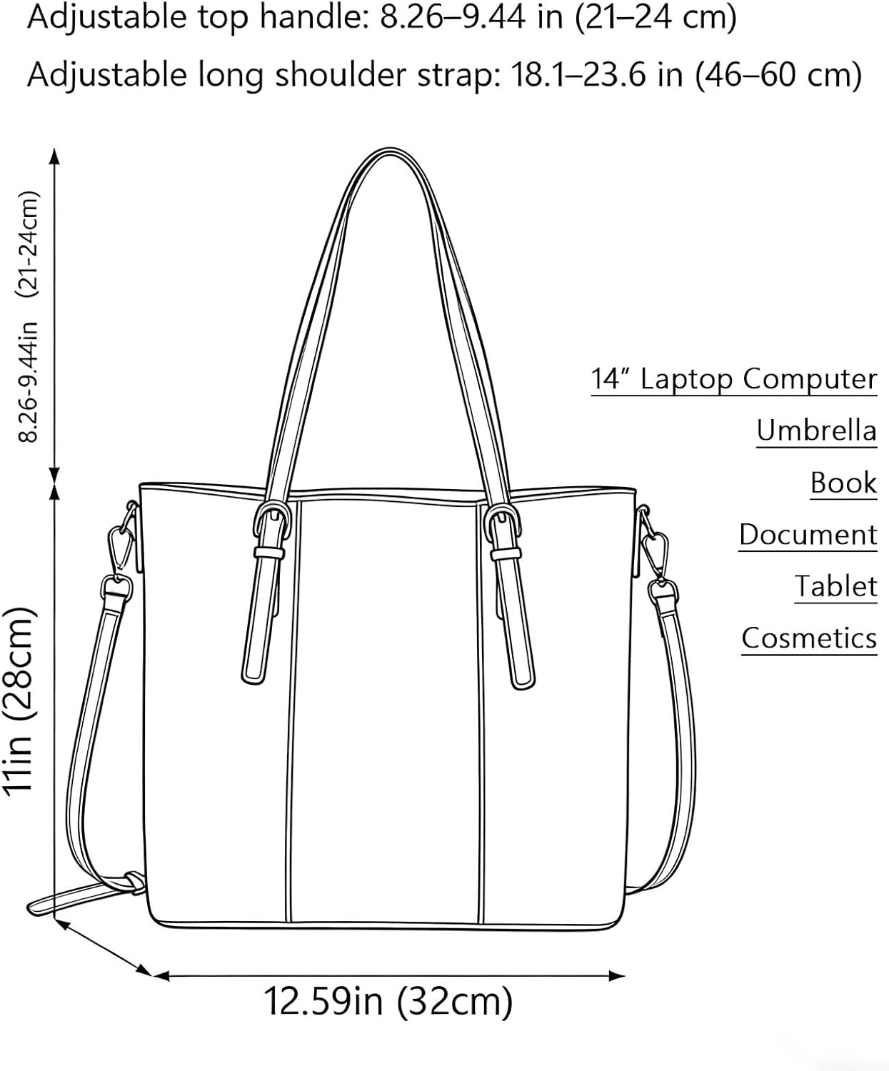Women's Leather Tote Bag with Adjustable Shoulder Strap, Brown Full-Grain Oil-Waxed Cowhide Work Briefcase, 12.59 x 11 Inches | Full-panel build, Reinforced structure, Heavy-duty stitching, Holds shape well, Load-bearing design, Smooth edge finish
