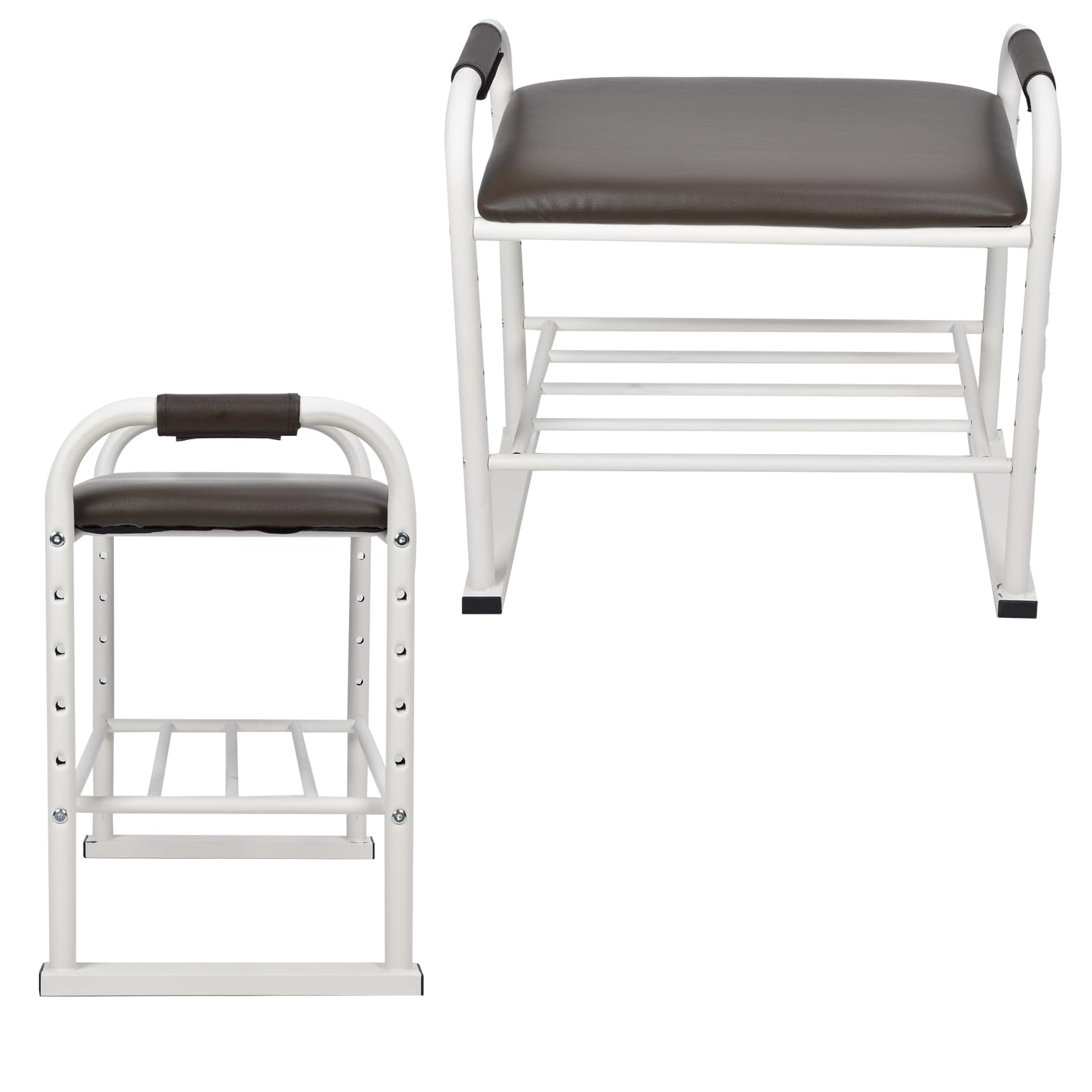 Ejoyous Banco para Zapatos con Cojín de Esponja Zapatero Tubo de Hierro y Taburete de Almacenamiento de Madera Compuesta 54,5 X 58 X 36 Cm Carga de 150 Kg para Entrada Pasillo Sala de Estar Dormitorio